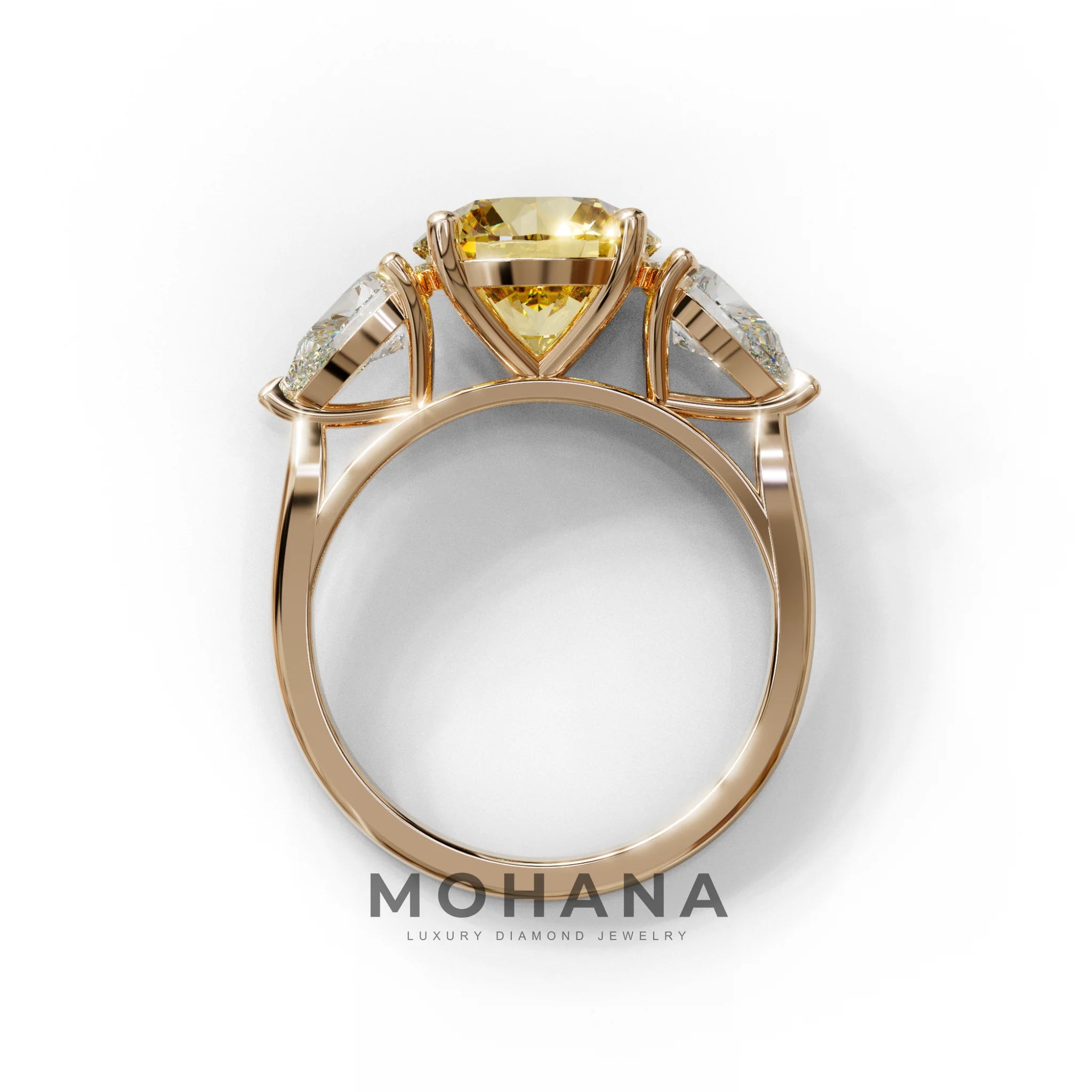 4 Carat Yellow Round & Pear Cut Three Stone Lab Diamond Ring - Luminous