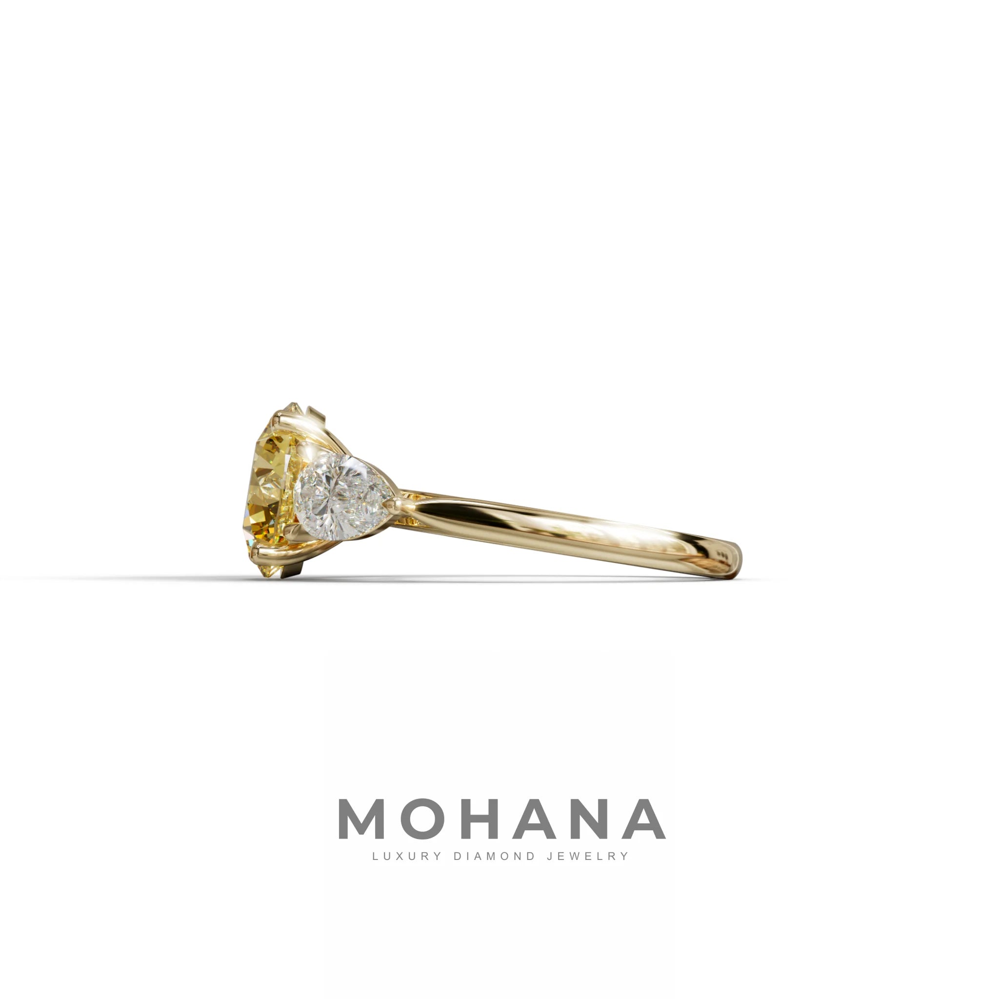 4 Carat Yellow Round & Pear Cut Three Stone Lab Diamond Ring - Luminous