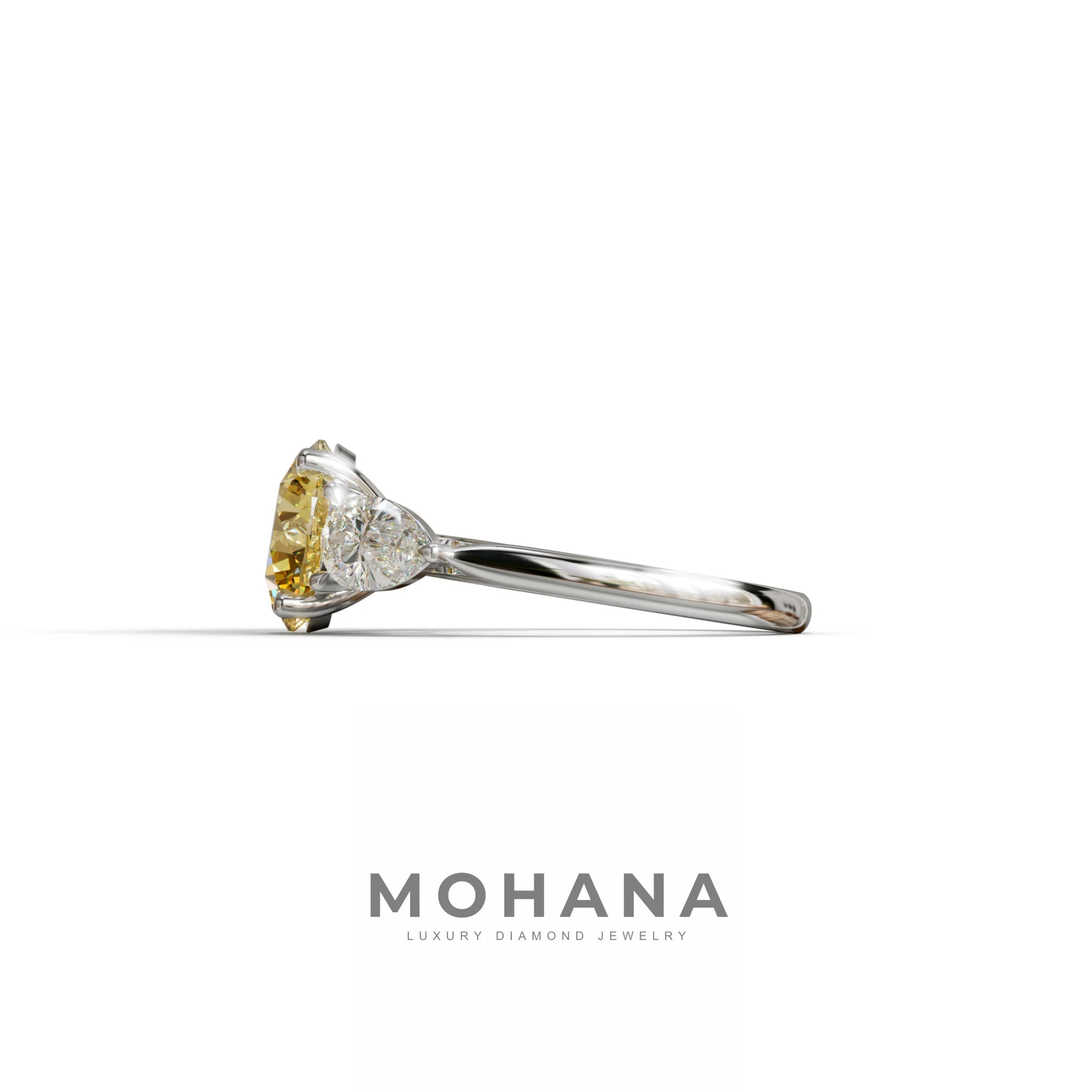 4 Carat Yellow Round & Pear Cut Three Stone Lab Diamond Ring - Luminous