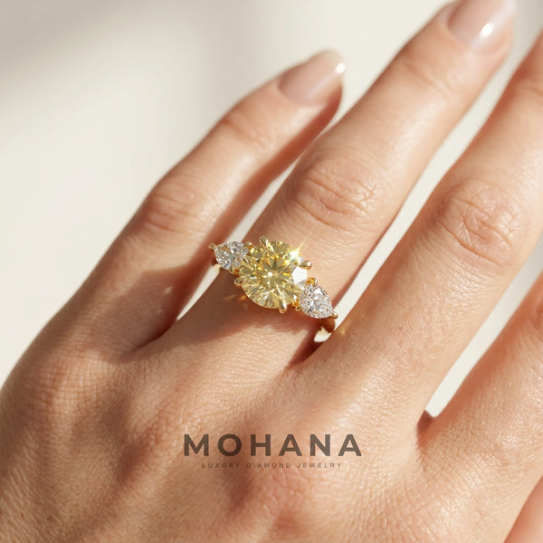 4 Carat Yellow Lab Grown Diamond Engagement Ring – Round Cut Three Stone alternate view