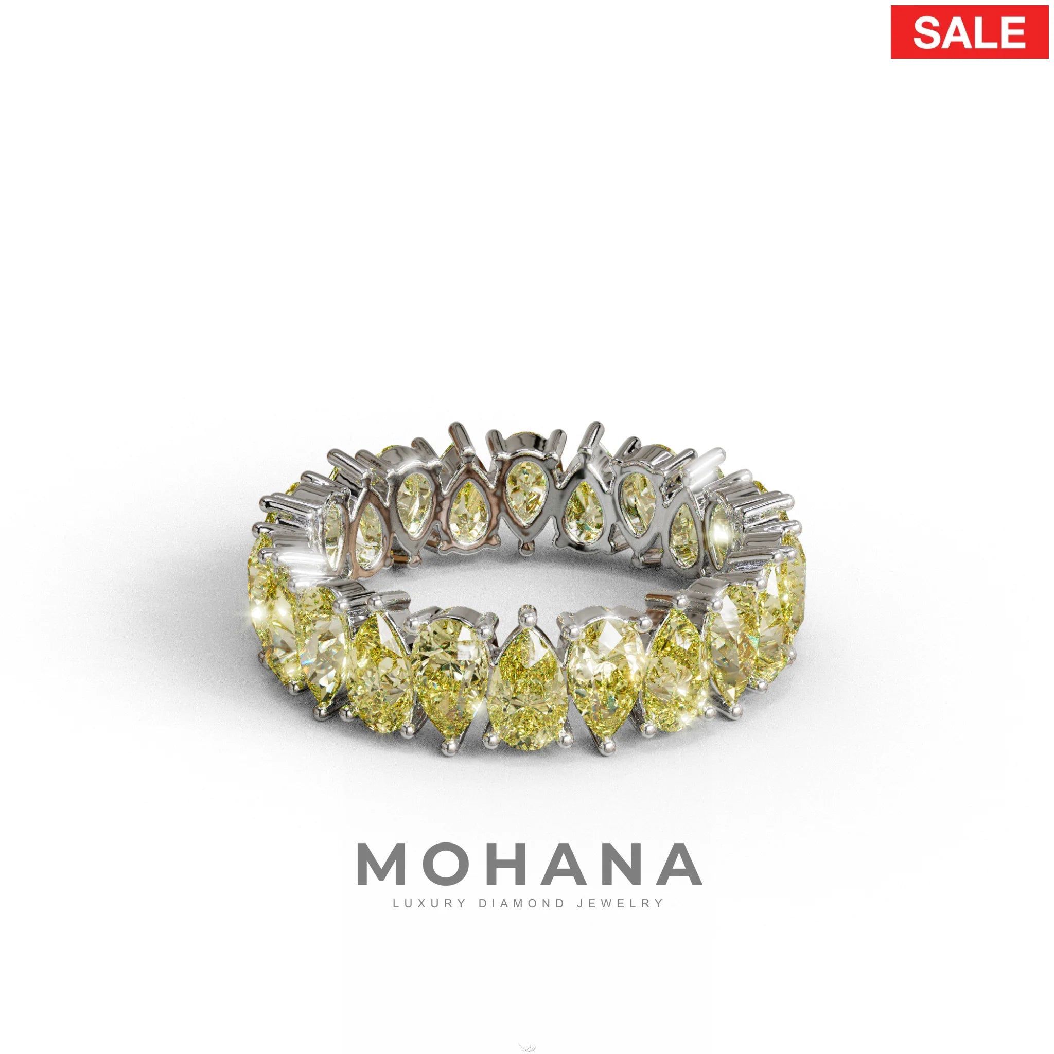 Yellow Pear Diamond Full Eternity Band - Stackable Ring