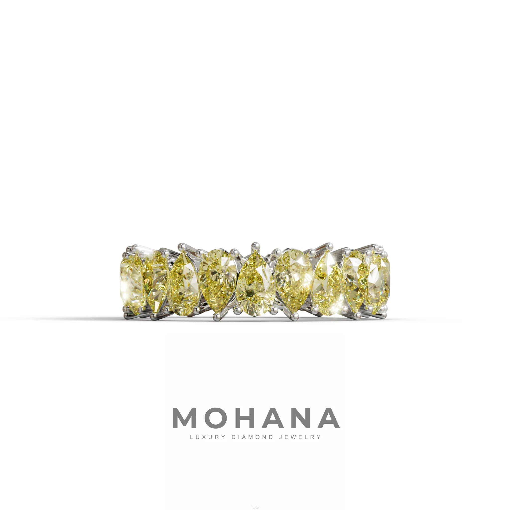 Yellow Pear Diamond Full Eternity Band - Stackable Ring - 10K Solid Gold / White Gold
