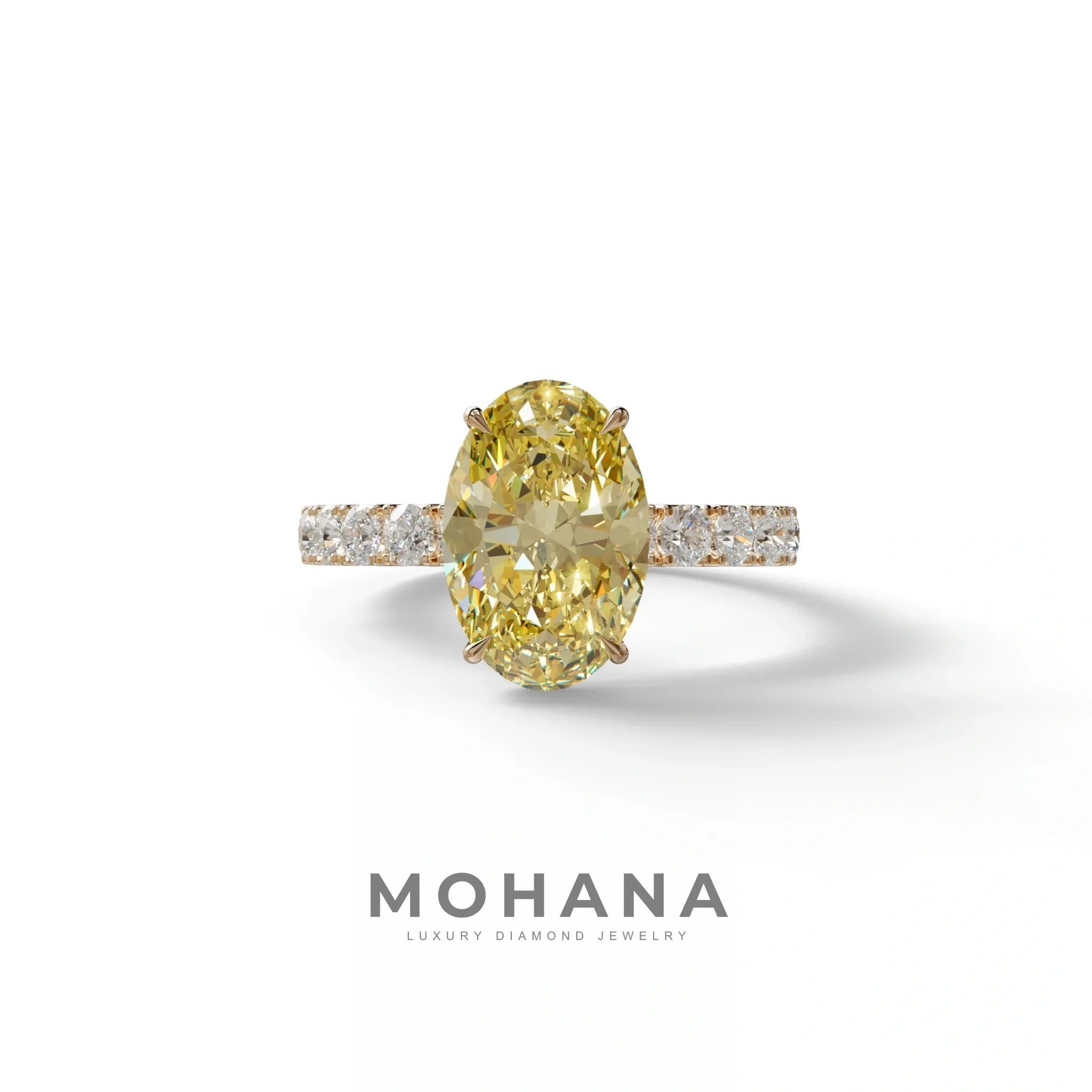 4 Carat Yellow Oval Cut Hidden Halo Lab Diamond Engagement Ring - Christie’s - 10K Solid Gold / Rose Gold