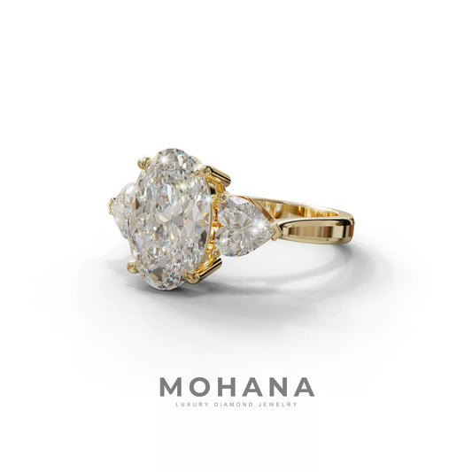 4 Ct E VVS Oval & Heart Shape 3 Stone Engagement Diamond Ring - Lucid