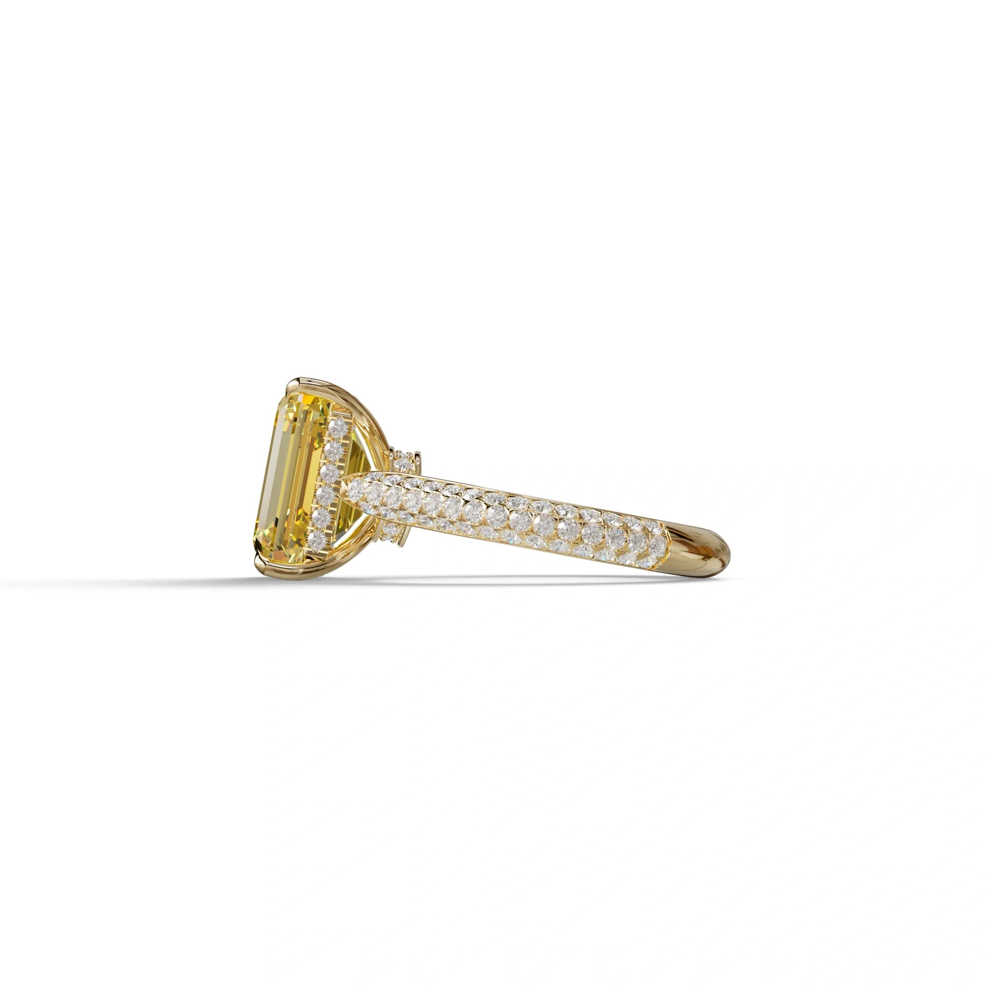 3 Carat Yellow Emerald Cut Hidden Halo & Pave Set Lab Diamond Ring - Emme