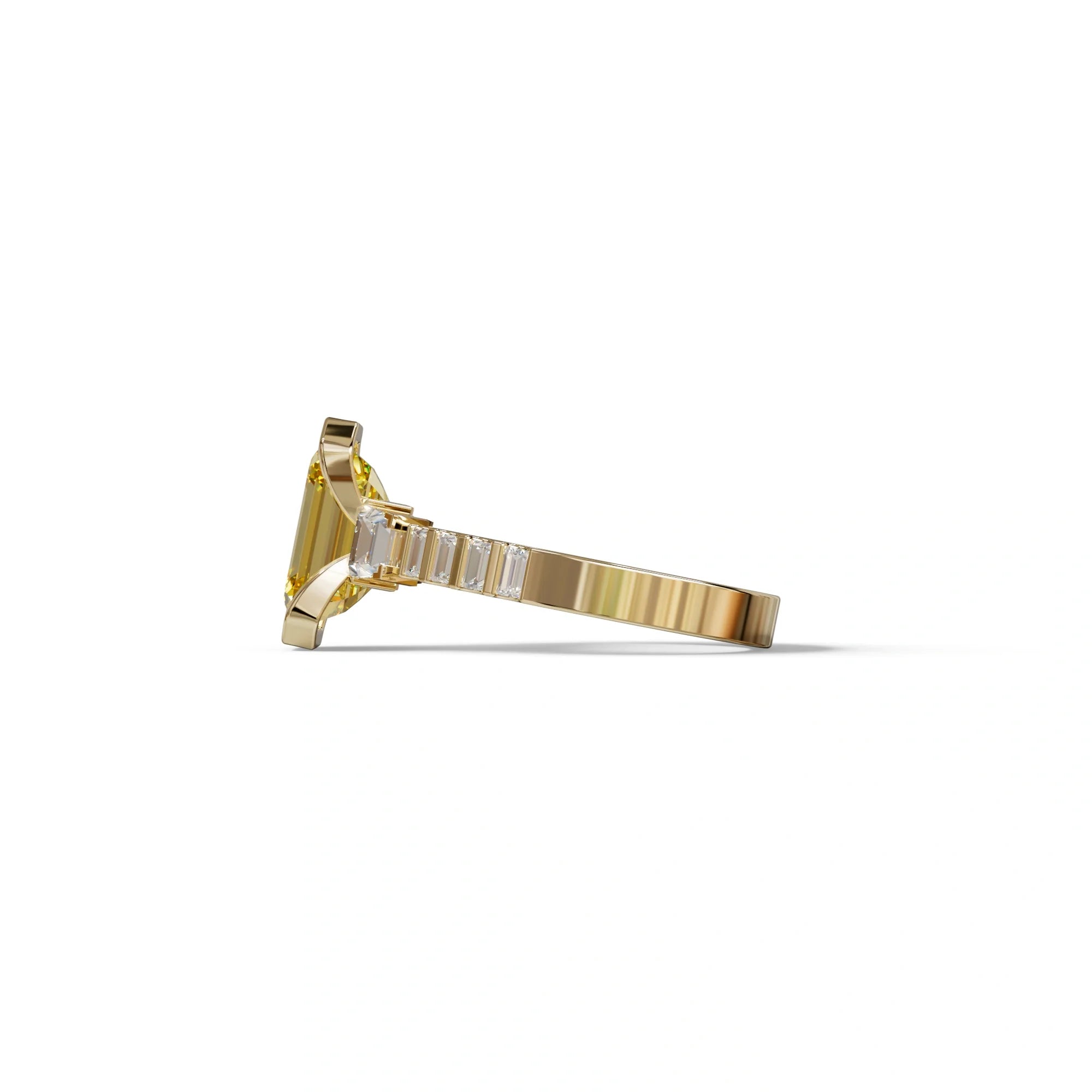 3 Carat Yellow Emerald Cut Three Stone Lab Diamond Engagement Ring - Gatsby