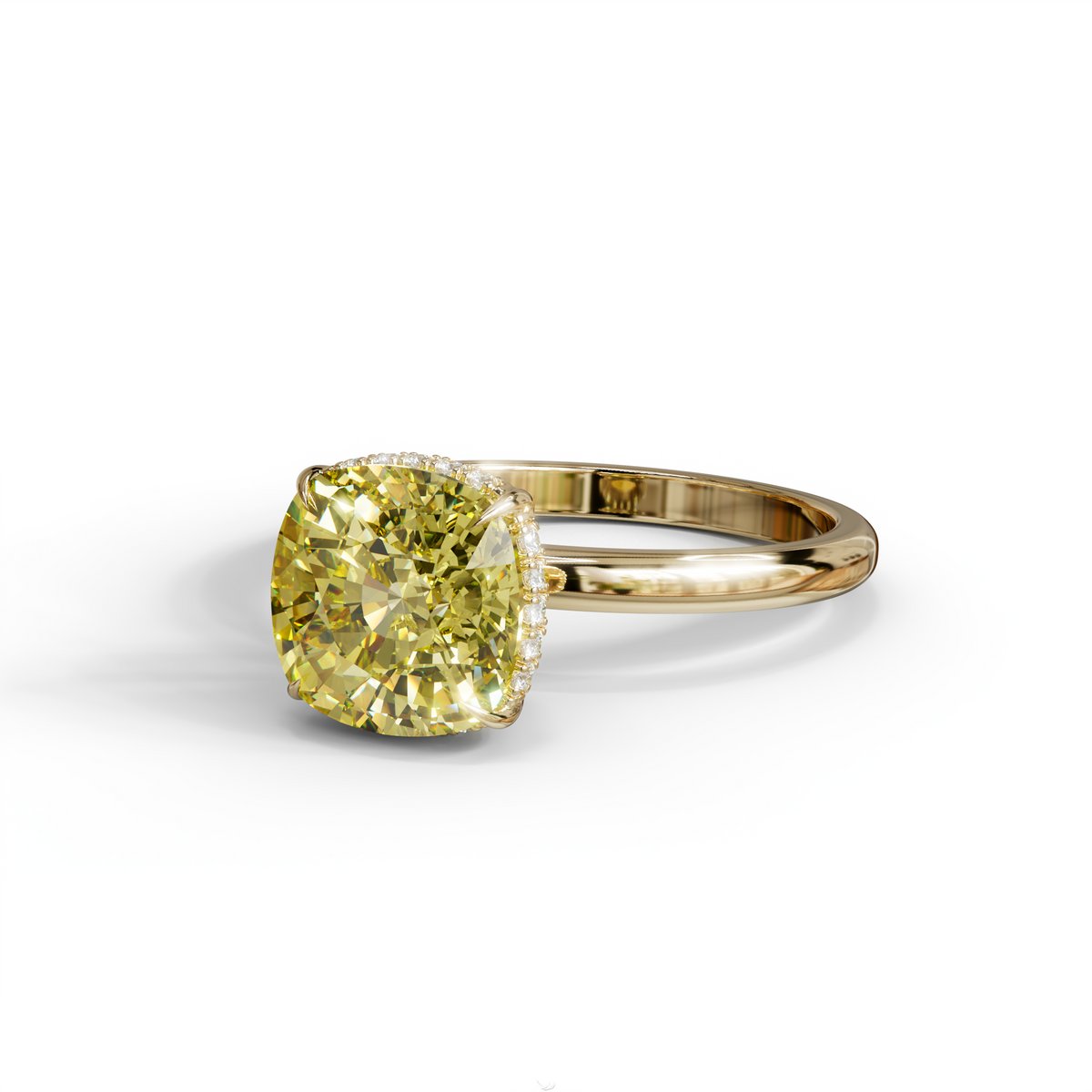 3 Carat Yellow Cushion Lab Diamond Hidden Halo Ring