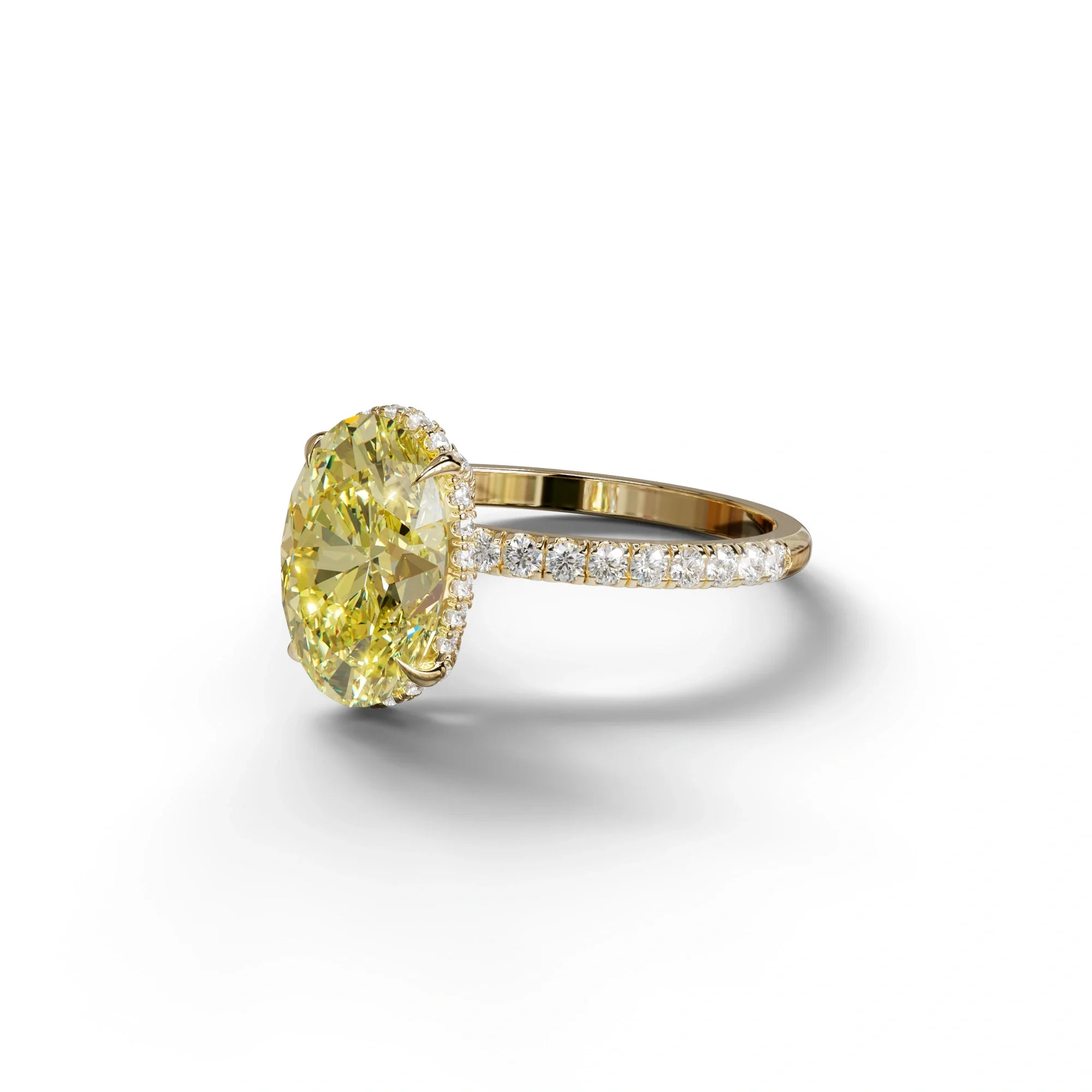 3 Carat Yellow Oval Cut Hidden Halo & Pave Setting Lab Grown Diamond Ring