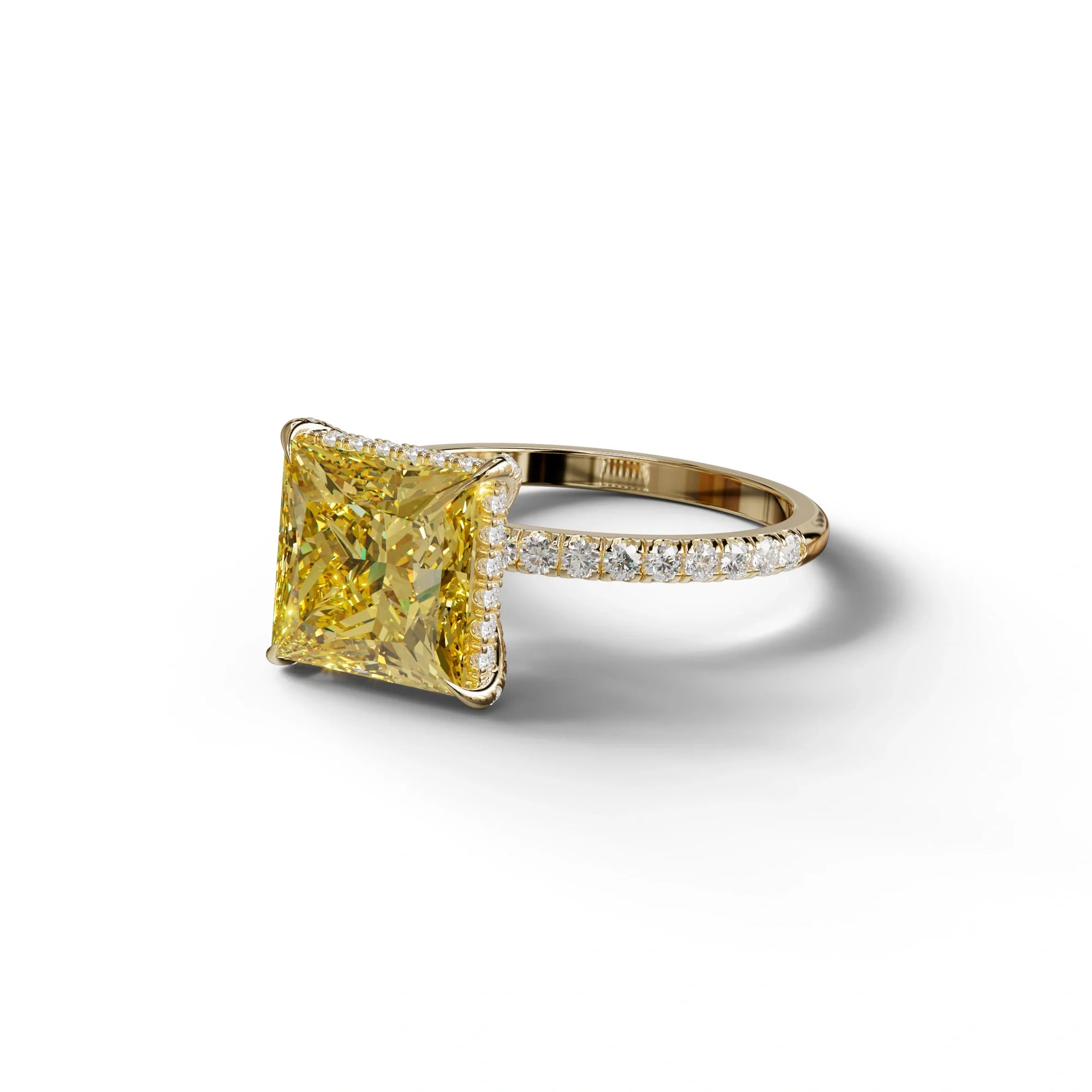3 Carat Yellow Princess Cut Hidden Halo & Pave Lab Diamond Ring