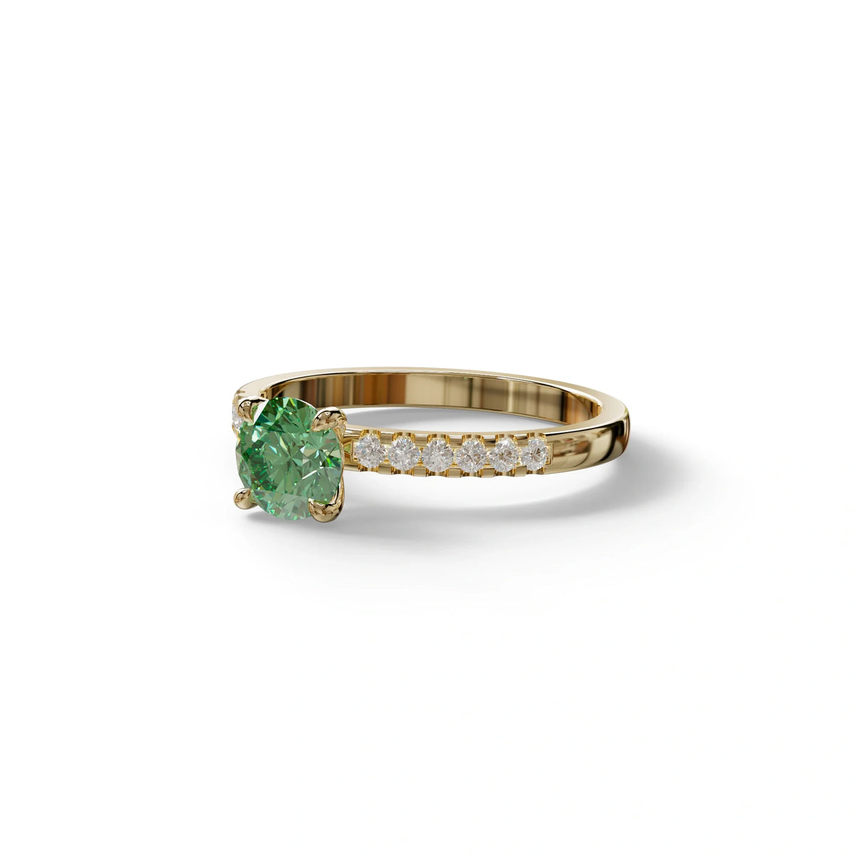 Green Round Pave Set Minimalist Engagement Ring - Nova Signature