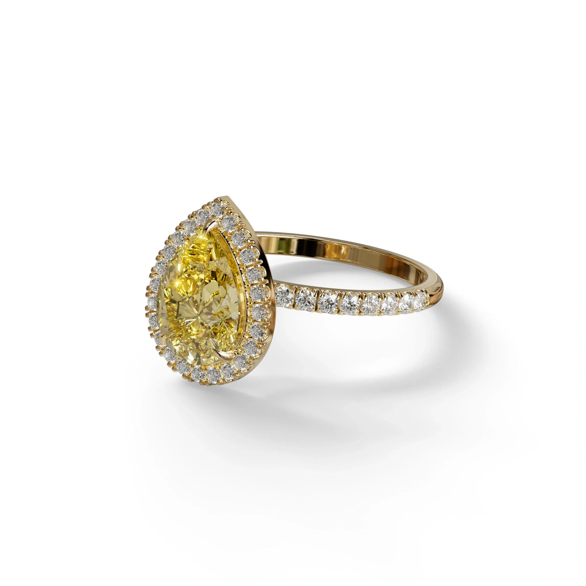 2 Carat Yellow Pear Cut Halo & Pave Lab Diamond Ring - Glam Deck