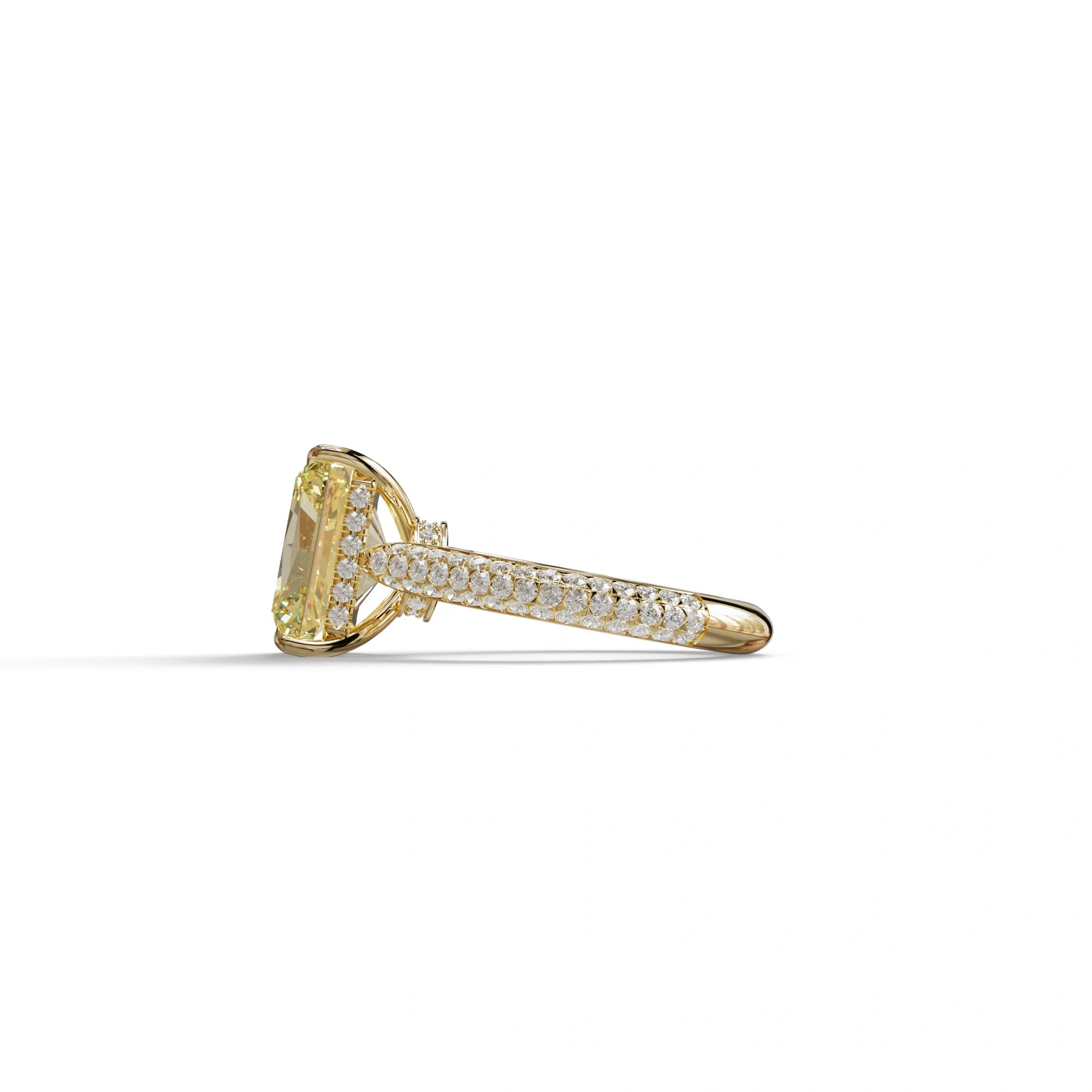 3 Carat Yellow Radiant Cut Hidden Halo & Pave Set Lab Diamond Ring - Riviera
