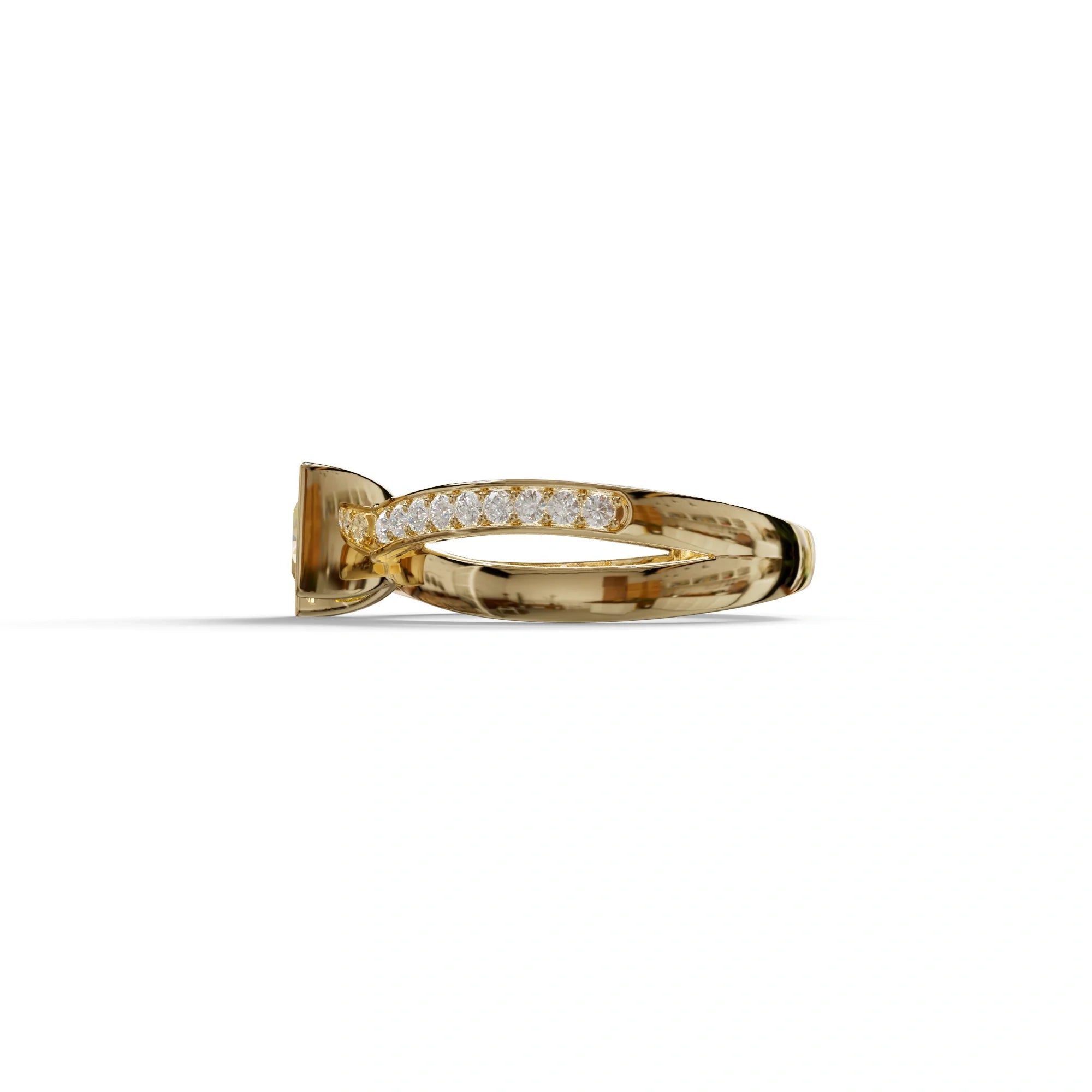 1 Carat Yellow Round Cut Lab Diamond Crossover Ring Pave Setting - Lisa