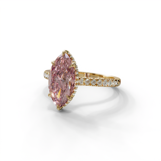 3 Carat Pink Marquise Cut Hidden Halo & Pave Set Lab Diamond Ring - Eblouissant