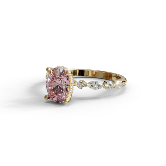 2 Carat Pink Cushion Cut Hidden Halo & Pave Lab Diamond Ring - Laina