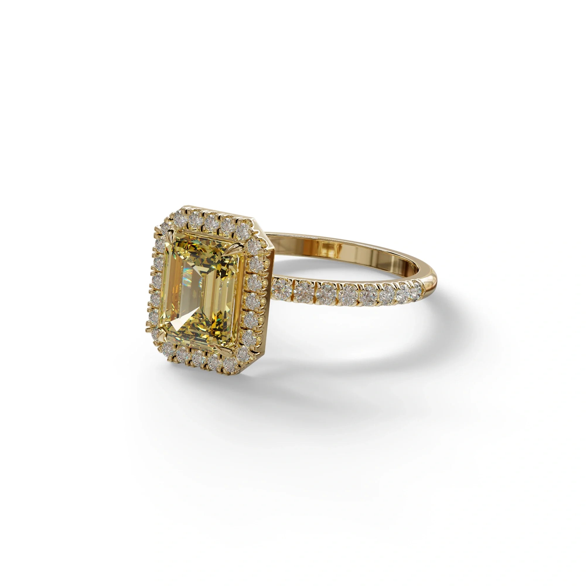 Yellow Emerald Cut Halo & Pave Lab Grown Diamond Engagement Ring - Viola