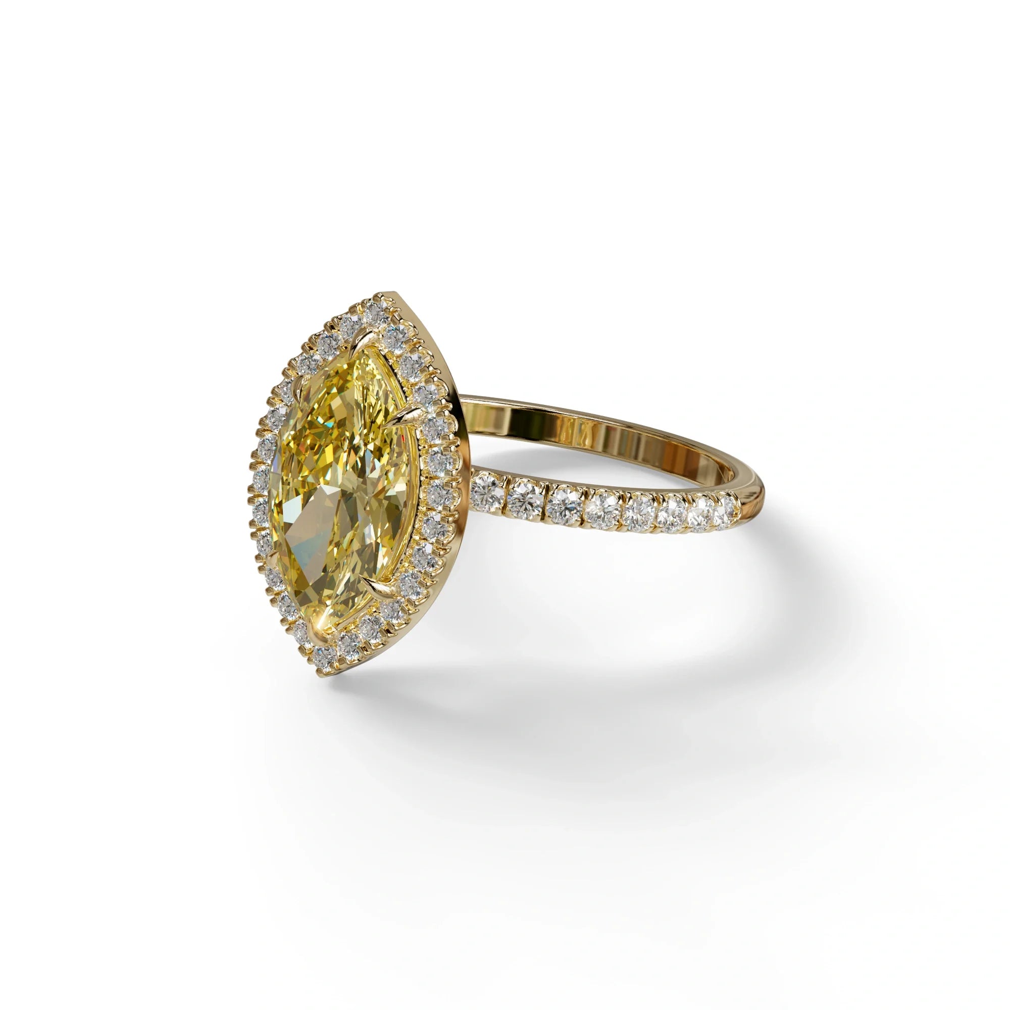 Yellow Marquise Cut Halo & Pave Lab Grown Diamond Engagement Ring - Simplicity