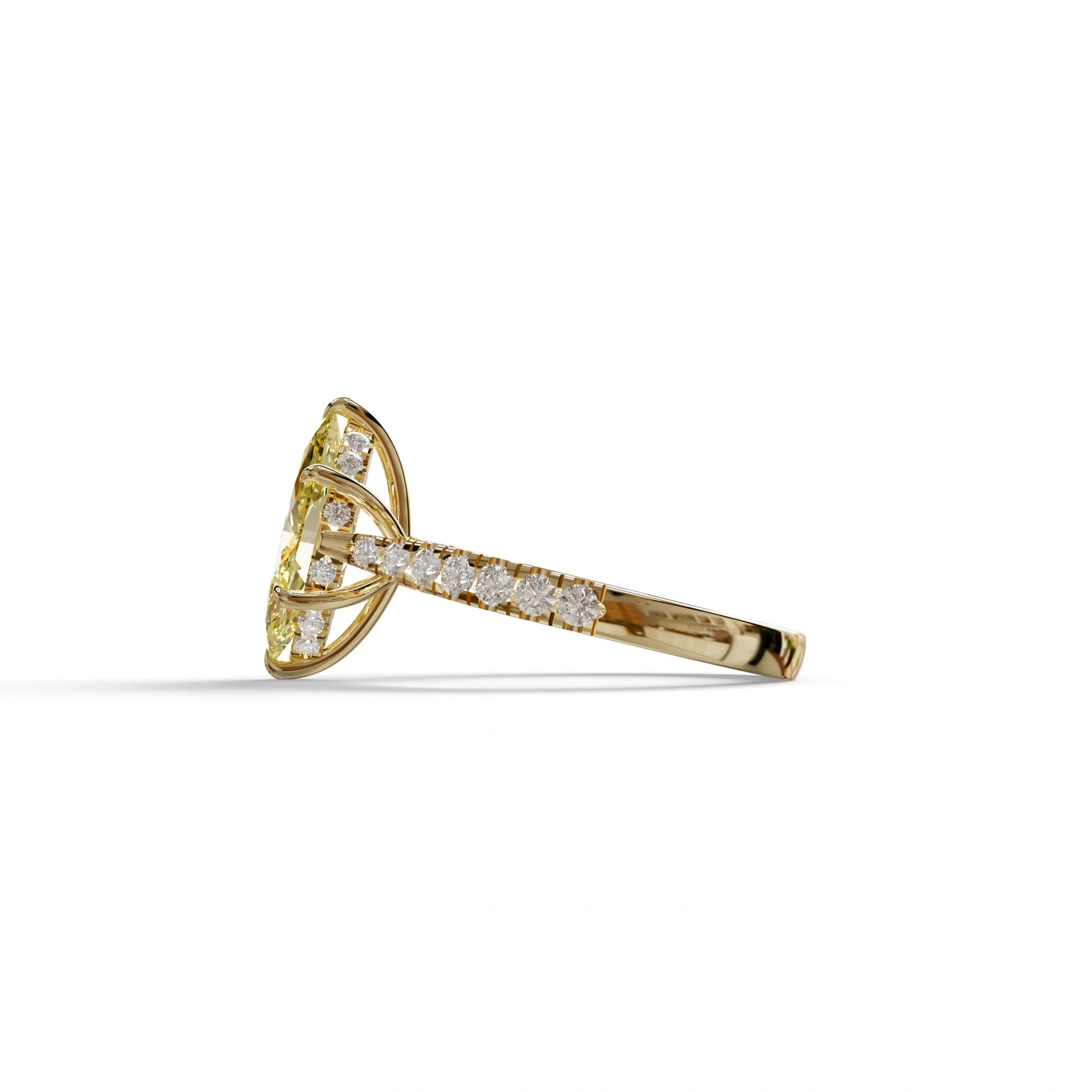 1.5 Carat Yellow Marquise Cut Lab Diamond Hidden Halo & Pave Ring - Ash