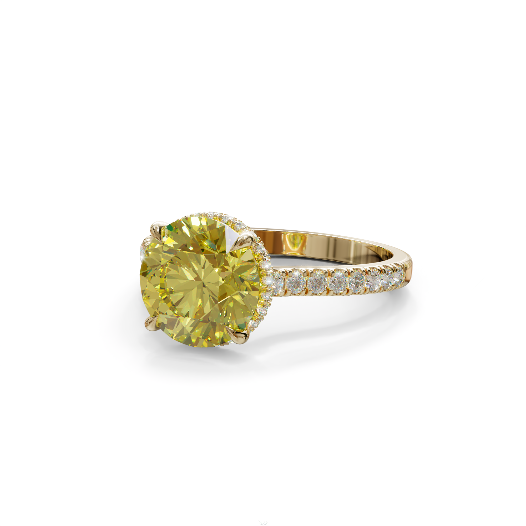 3 Carat Yellow Round Cut Hidden Halo & Pave Setting Lab Diamond Ring - Eblouissant