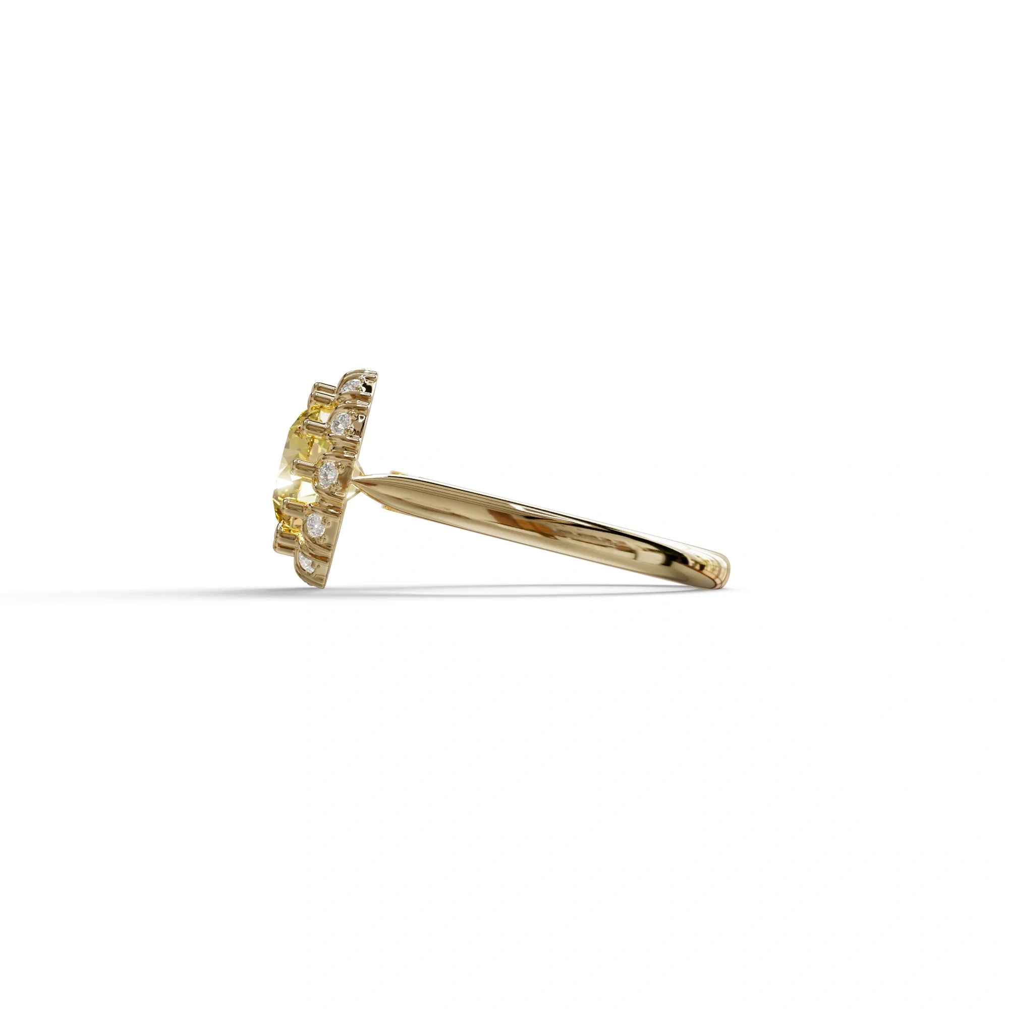 3 Carat Yellow Round Shaped Halo Lab Diamond Ring - Sunflower