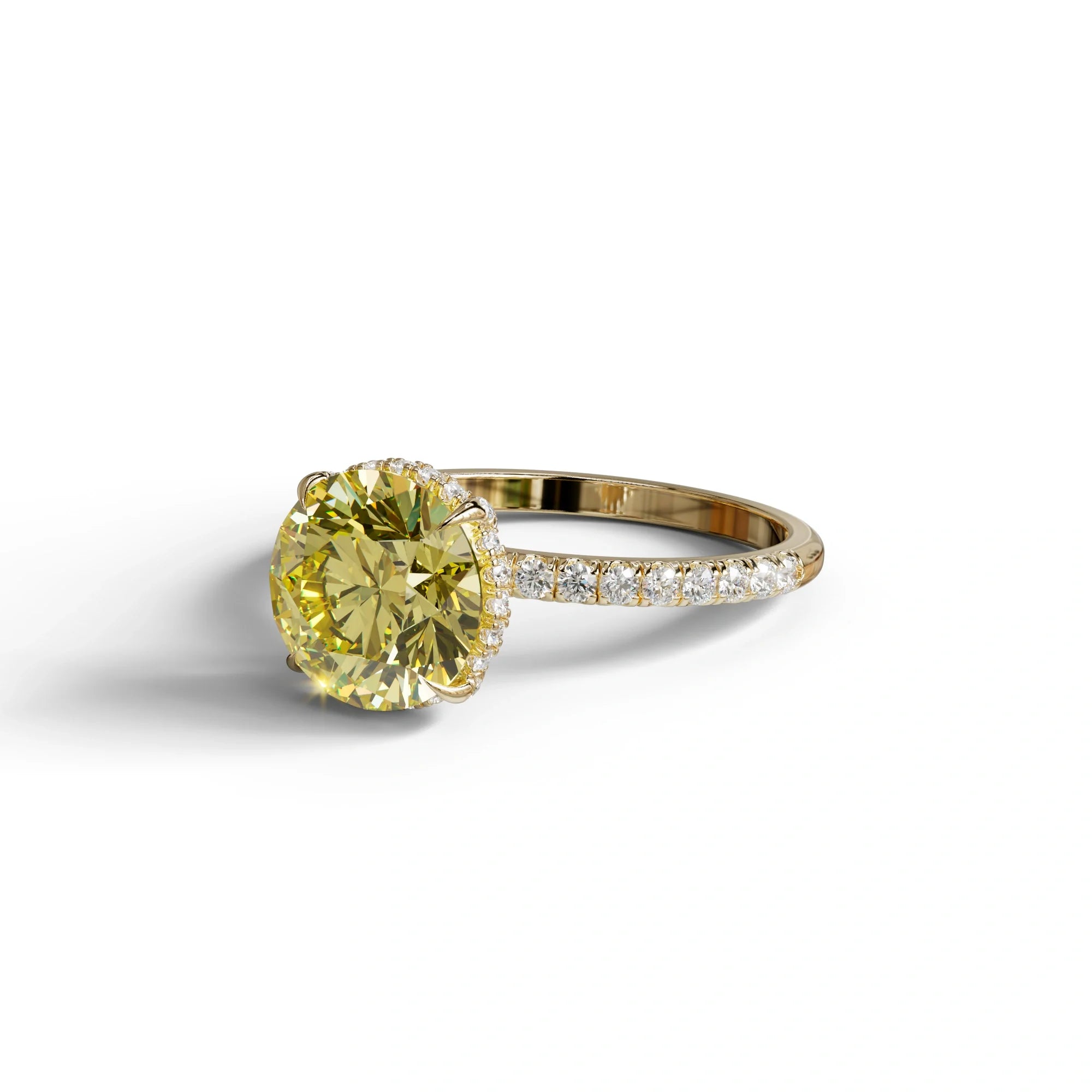 3.5 Carat Yellow Round Cut Lab Diamond Ring - Halo & Pave Setting Wedding Ring