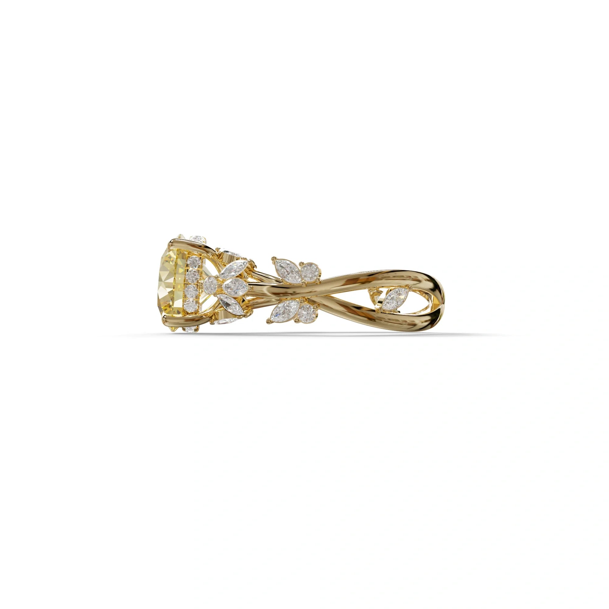 Natural Inspired 4 Carat Yellow Round Cut Lab Diamond Engagement Ring - Catalina