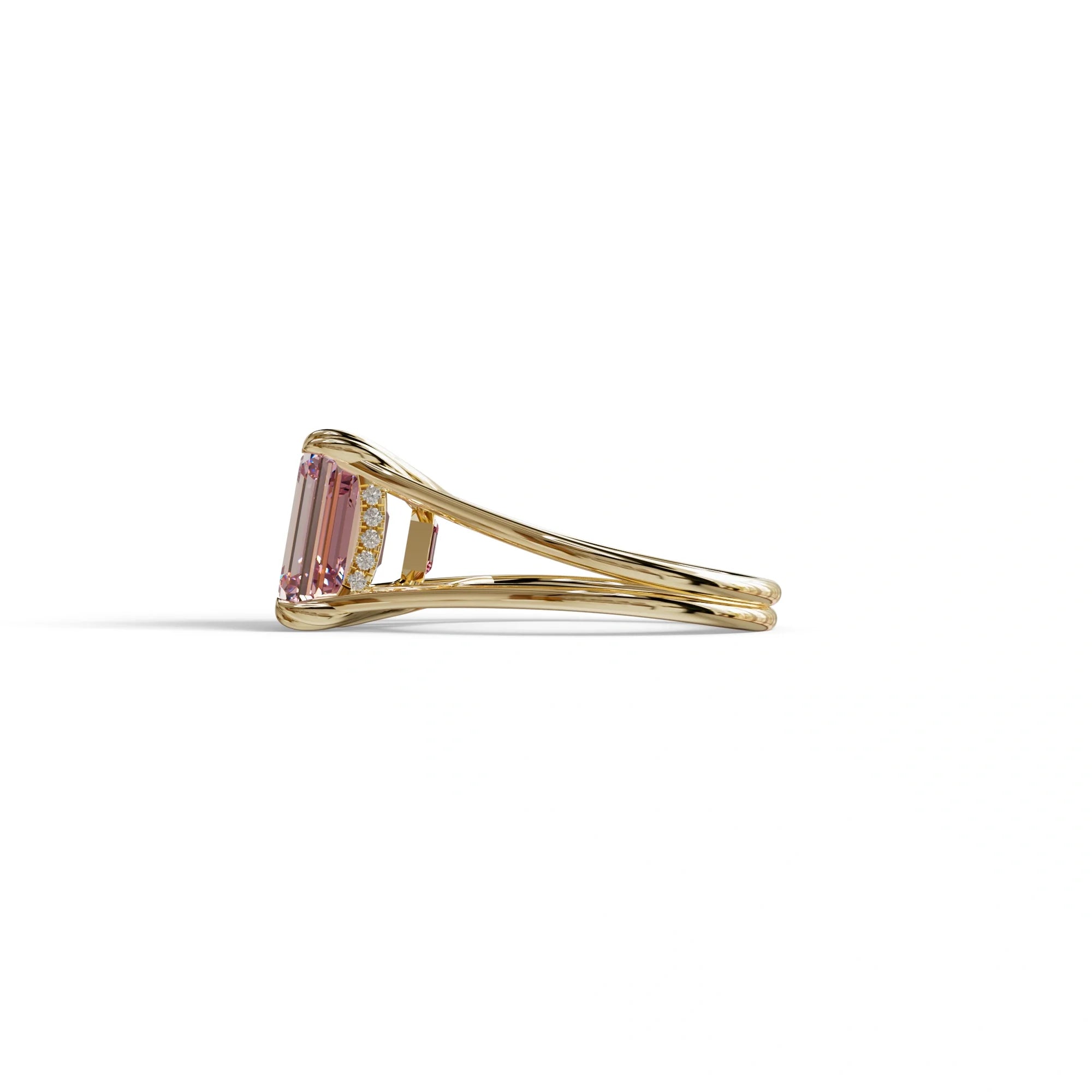 4 Carat Fancy Intense Pink Emerald Cut Lab Grown Diamond Engagement Ring - Tesira