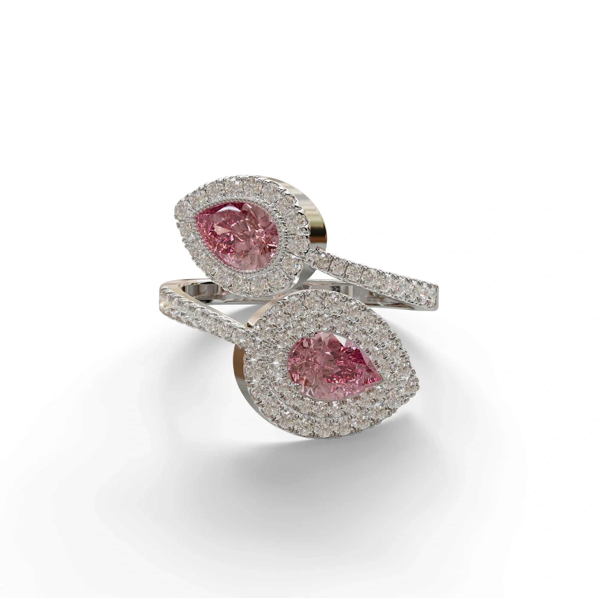 2 Carat Pink Pear Cut Halo & Pave Lab Grown Diamond Ring - Ahurissant - 10K Solid Gold / White Gold