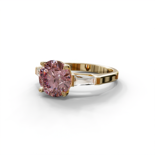 3 Carat Pink Round & Tapered Cut Multi Stone Lab Diamond Ring - Reflection