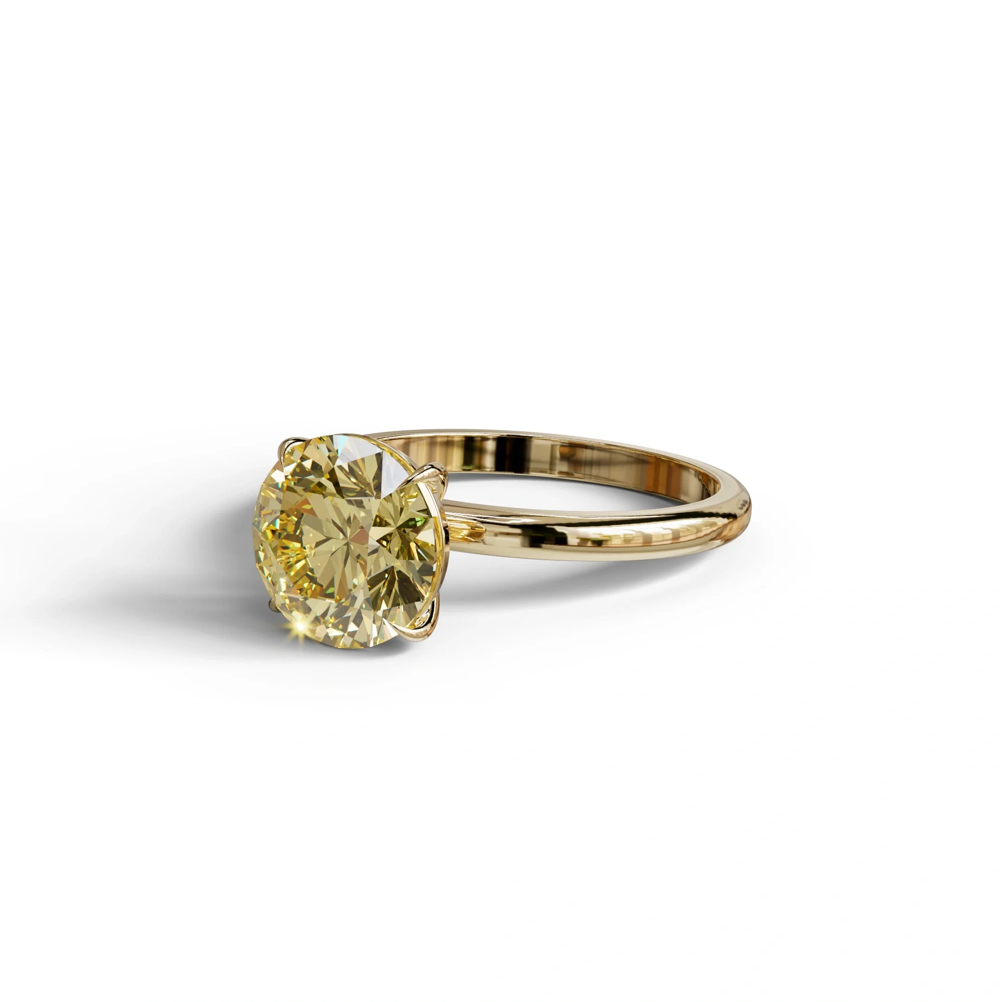 Yellow Round Cut Solitaire Lab Diamond Engagement Ring - Italia