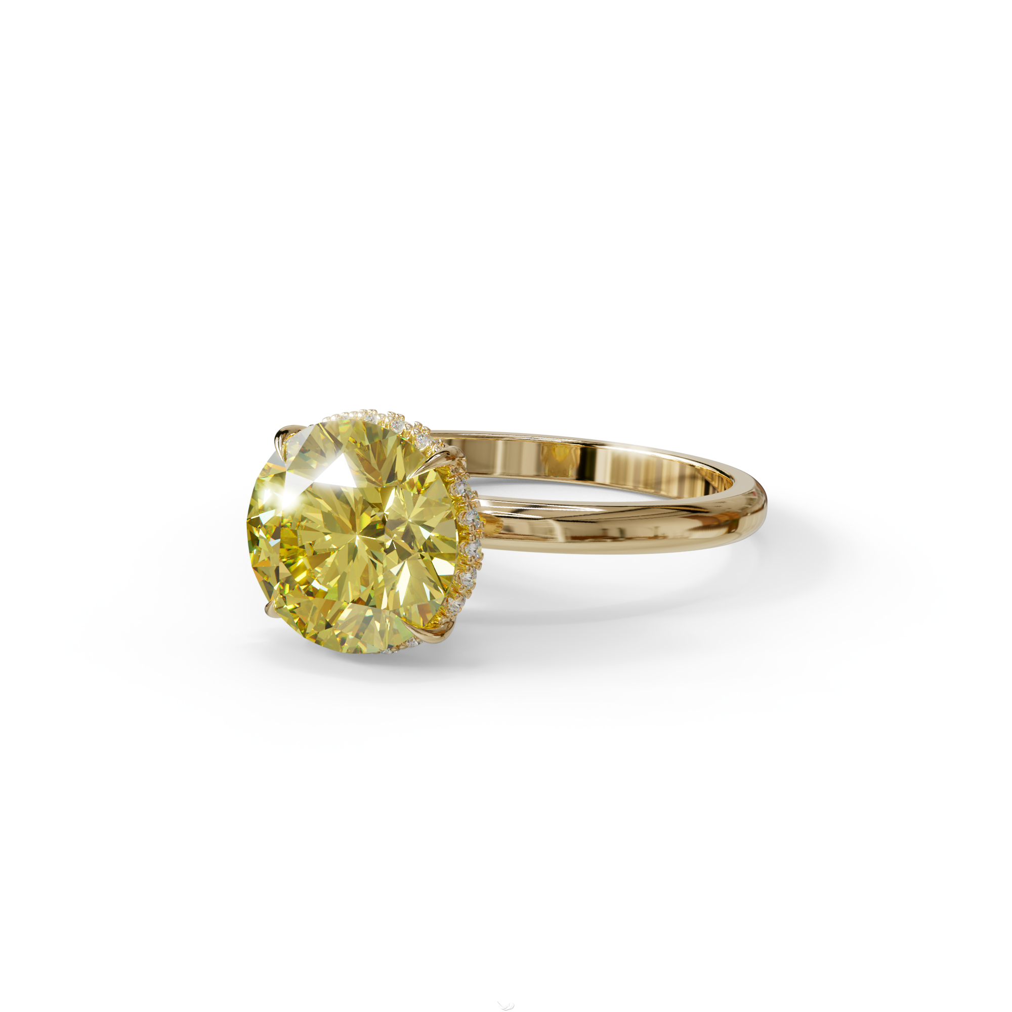 3 Carat Round Yellow Hidden Halo Lab Diamond Ring - Luxe Cercle