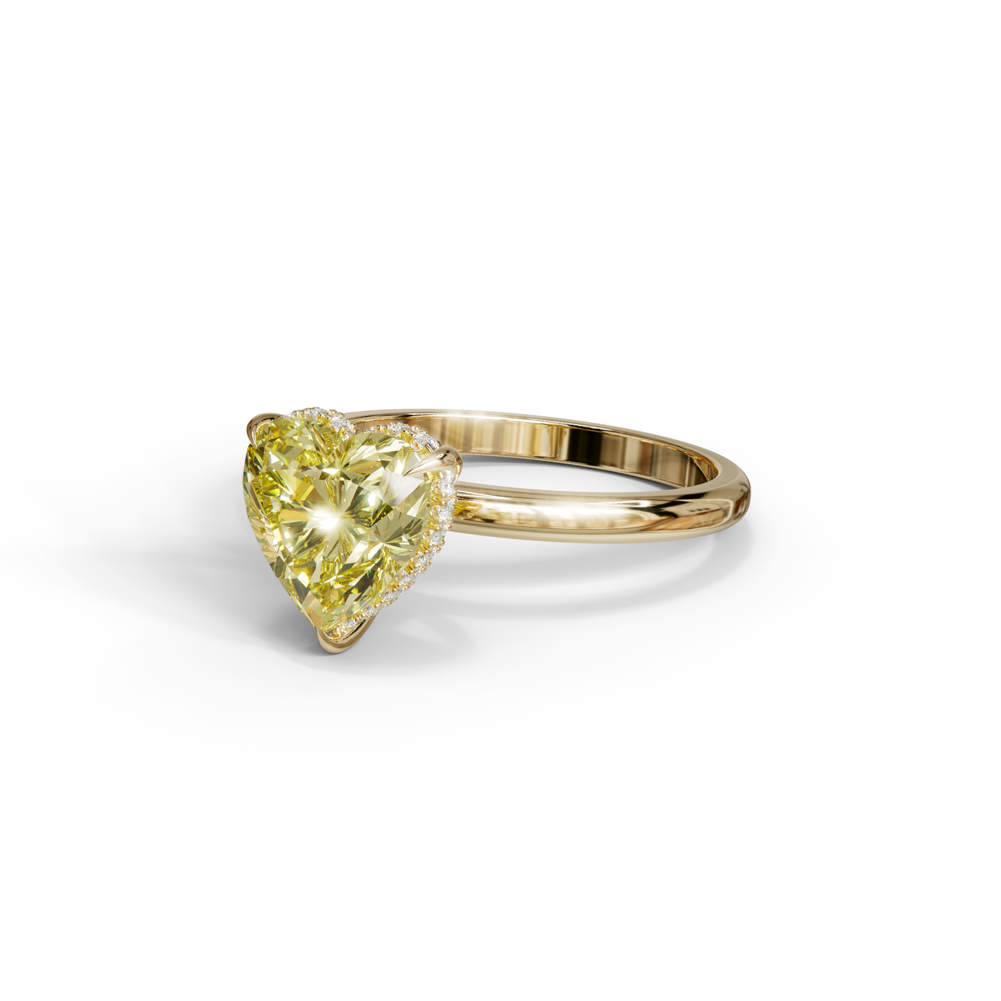 3 Carat Yellow Heart Cut Hidden Halo Set Lab Grown Diamond Engagement Ring