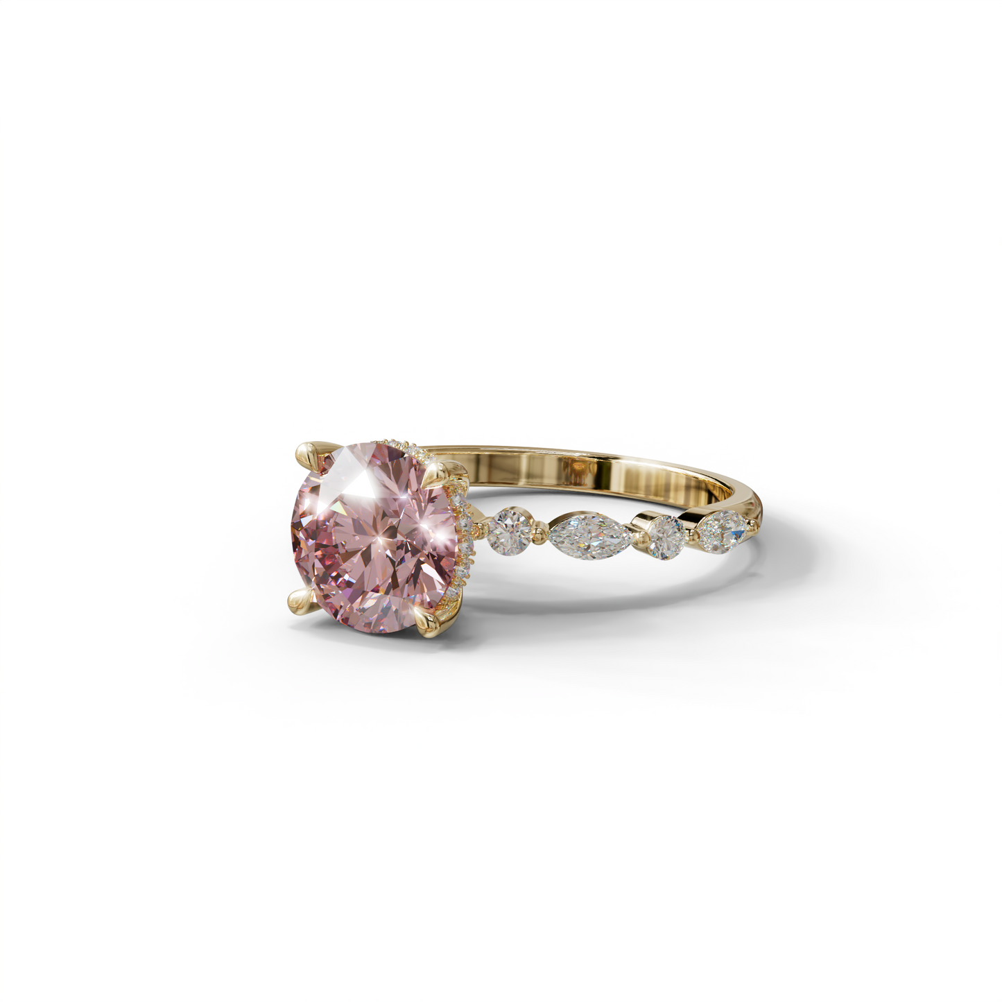 2 Carat Pink Round Cut Hidden Halo & Pave Set Lab Diamond Ring - Pure Origin
