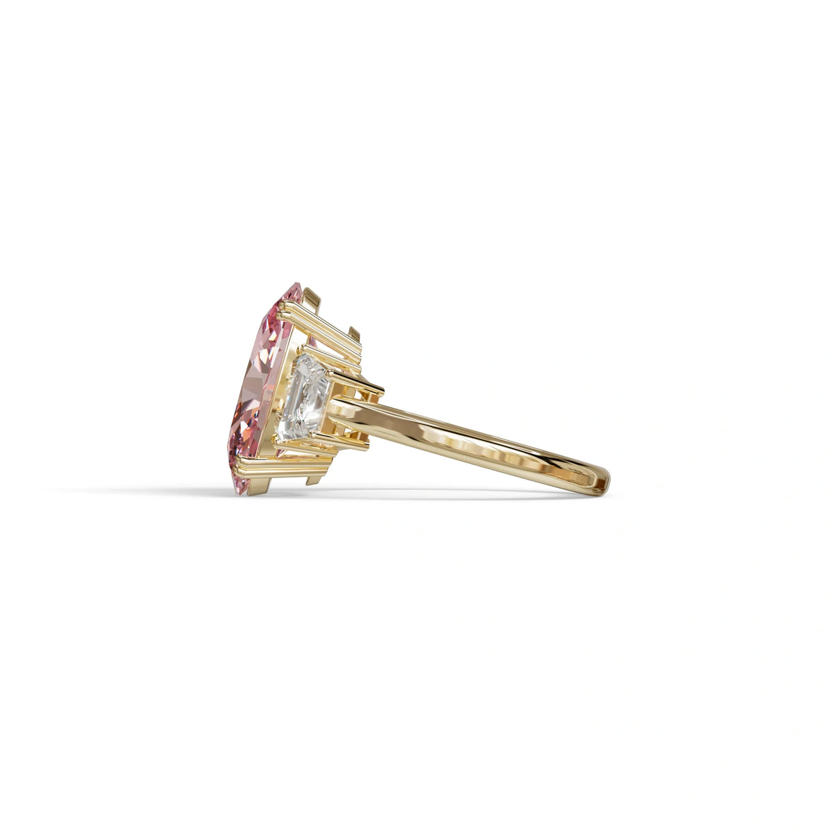 5 Carat Pink Lab Grown Diamond Engagement Ring · Oval Cut Three Stone | Solstice - view 4