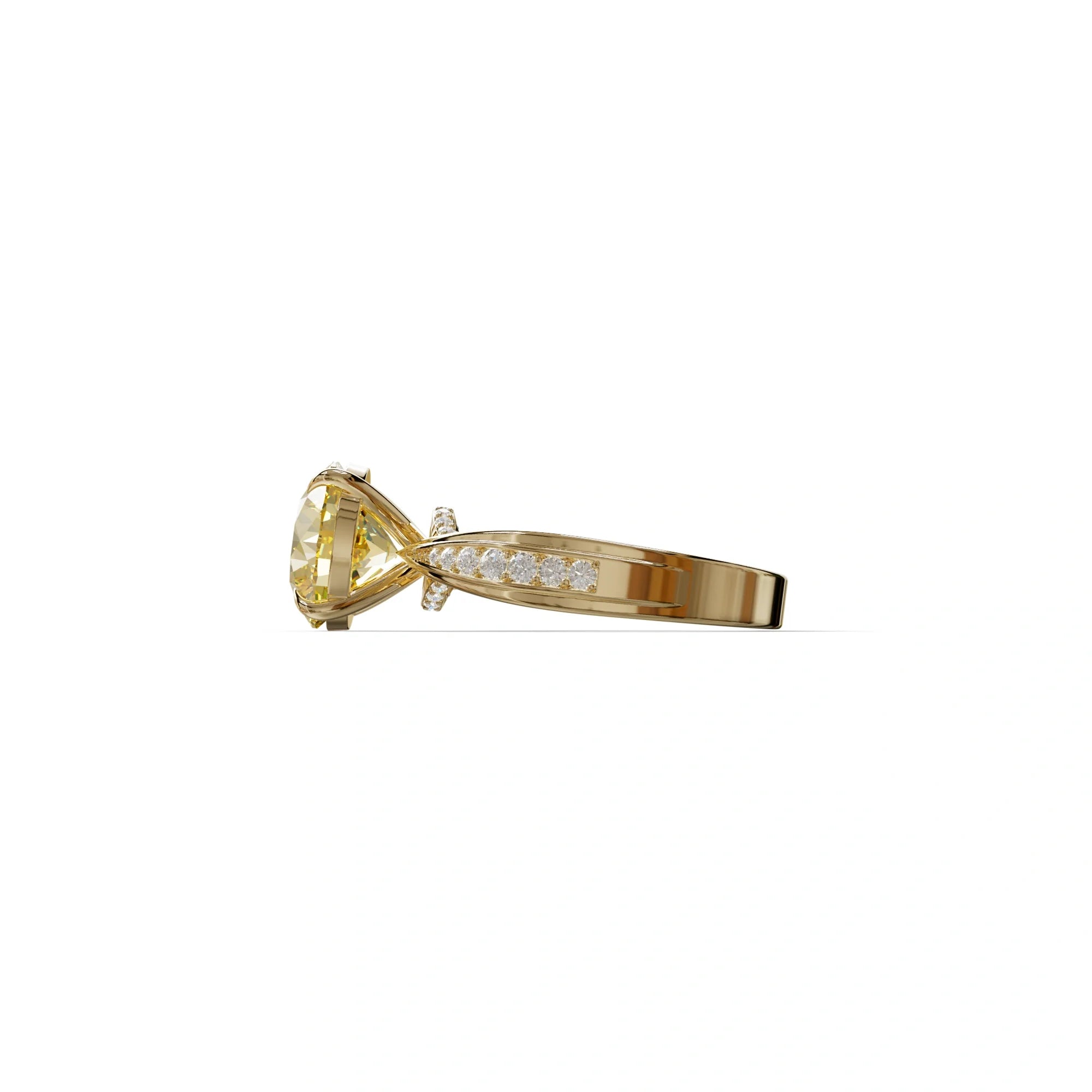 3 Carat Yellow Round Cut V-Shank Pave Setting Lab Grown Diamond Ring - Je t’adore