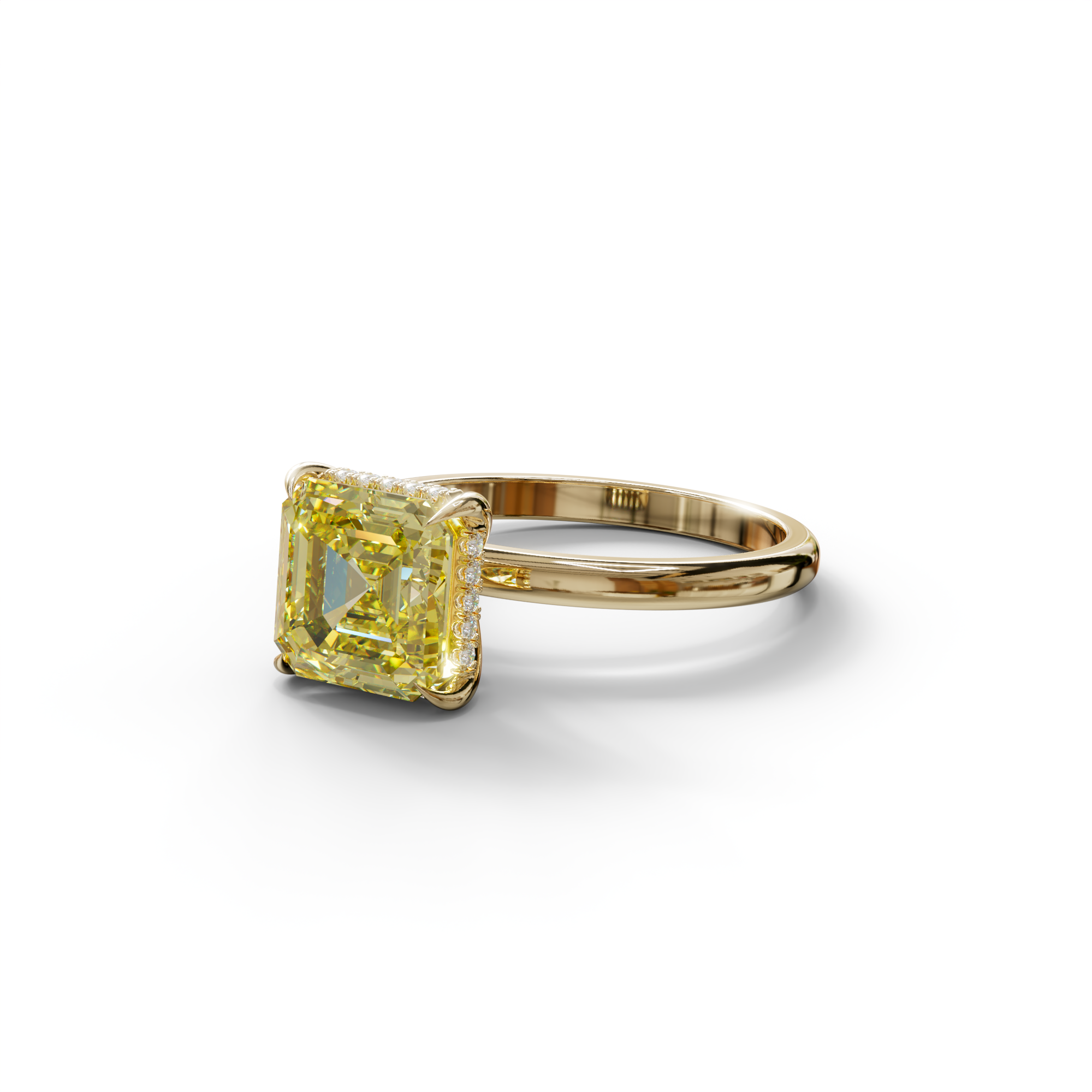 2.5 Carat Yellow Asscher Cut Hidden Halo Setting Lab Grown Diamond Ring