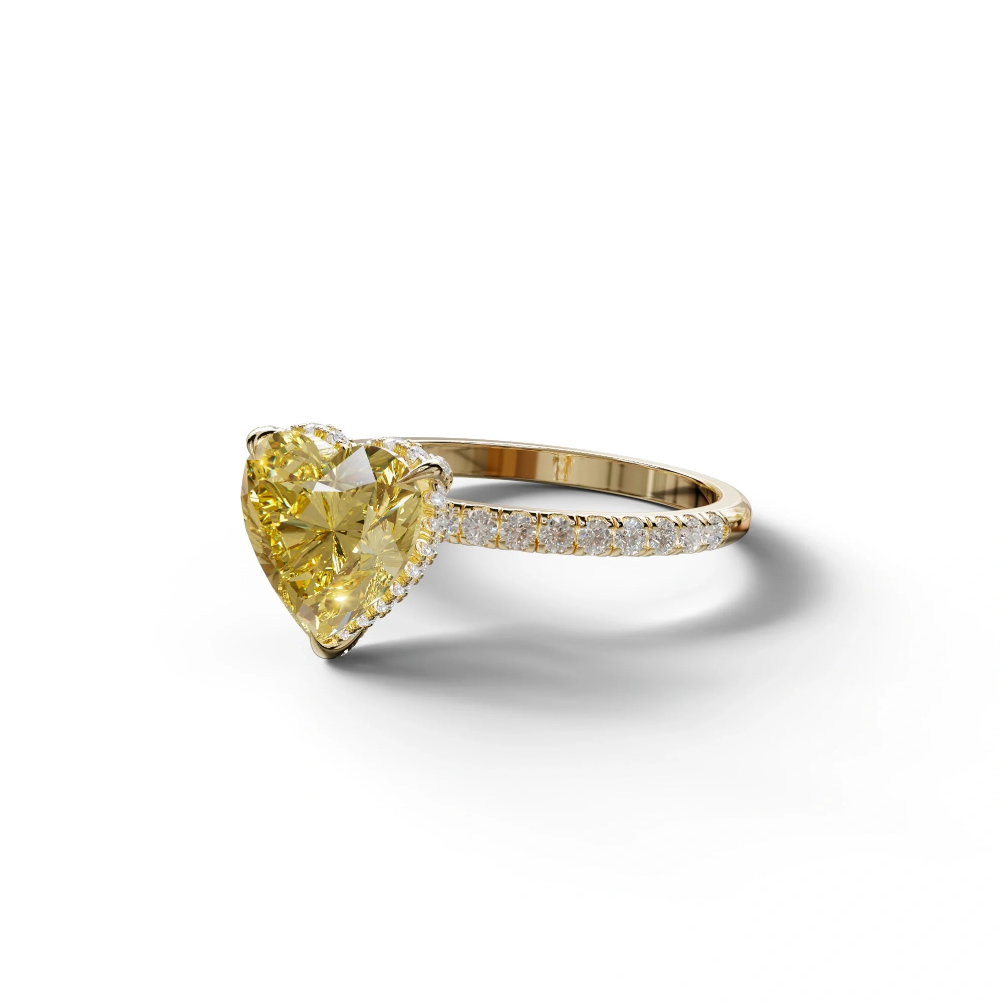 Yellow 3 Carat Heart Cut Hidden Halo & Pavé Setting Engagement Ring
