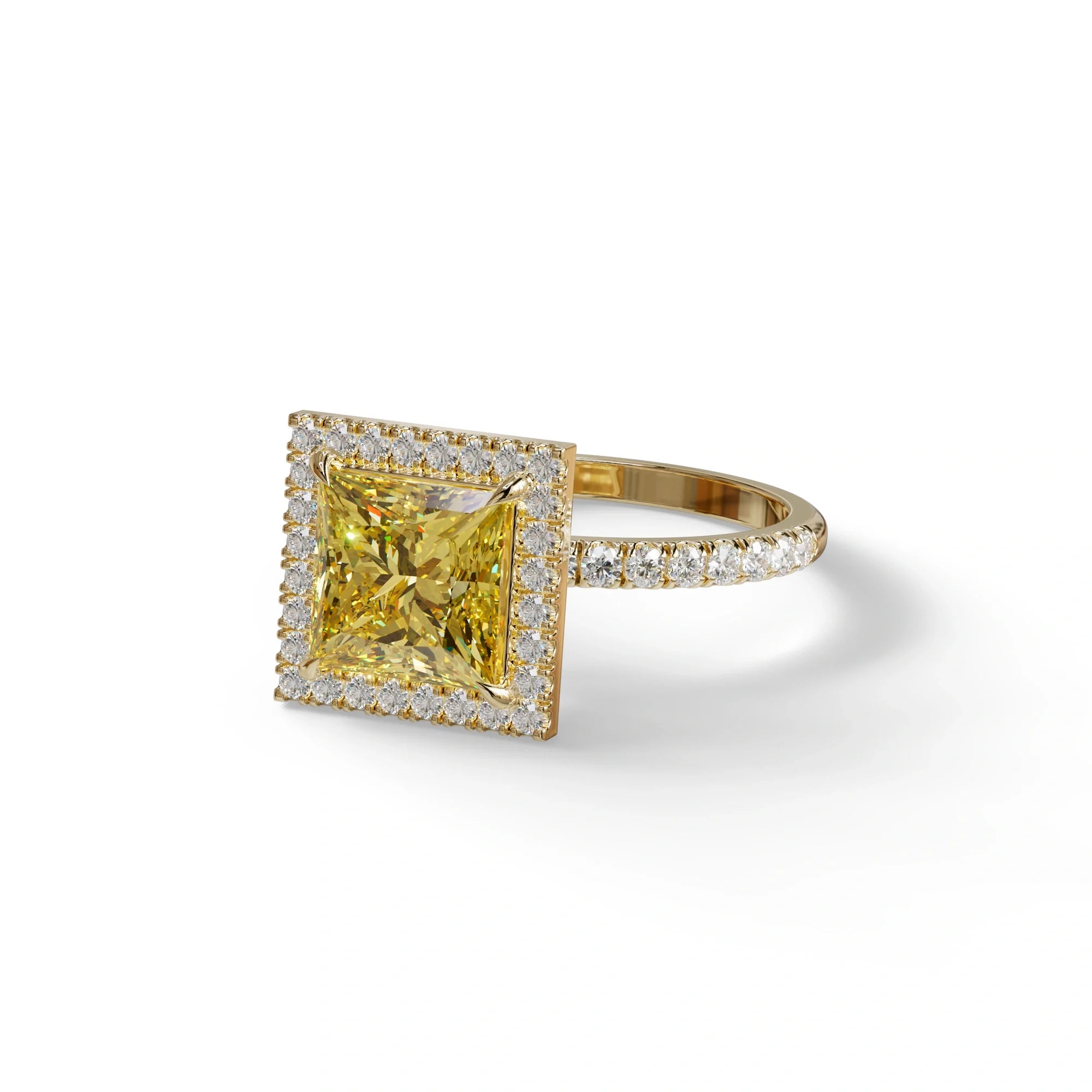 2 Carat Yellow Princess Cut Halo & Pave Lab Diamond Ring - Diamond Prime