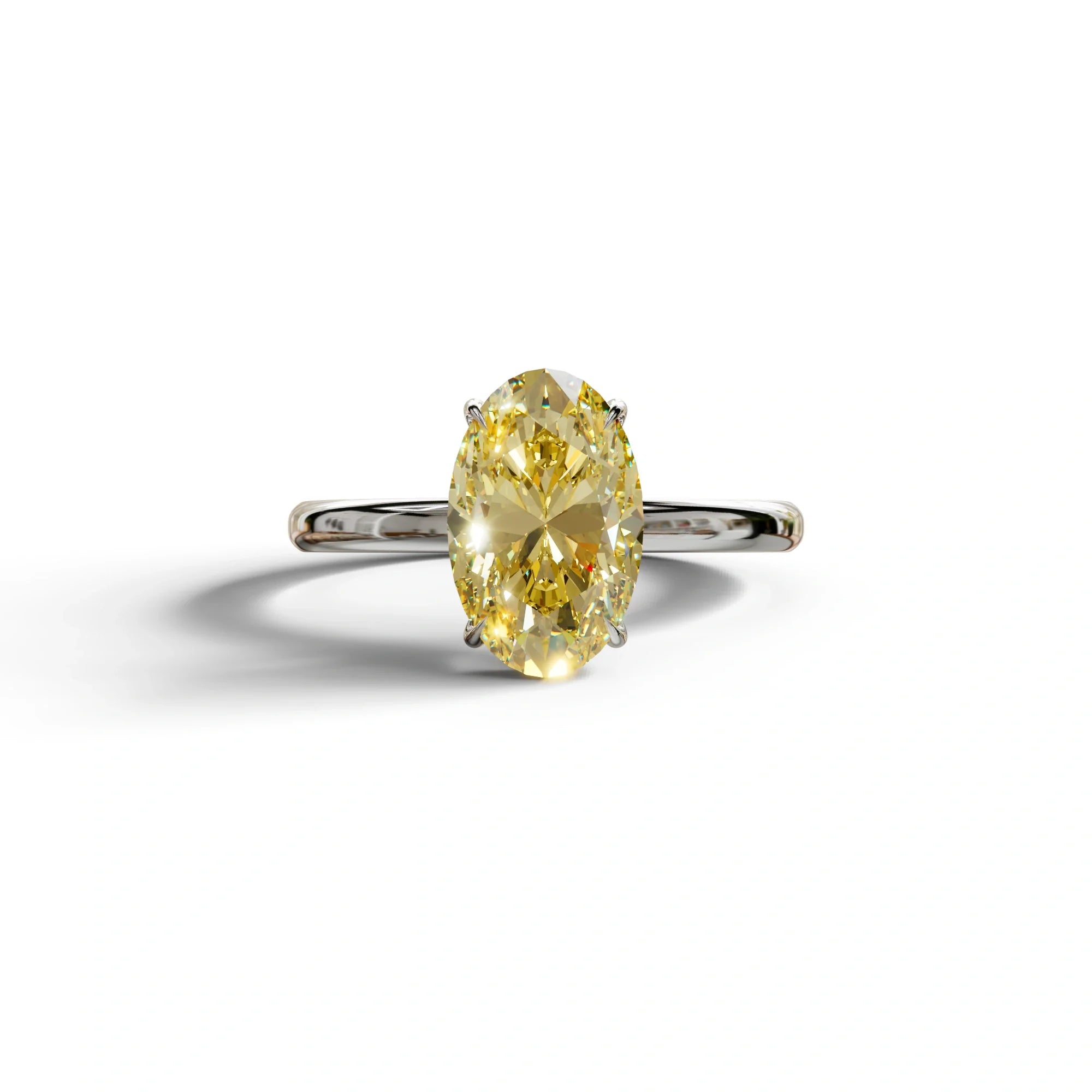 Fancy Yellow Oval Cut Solitaire Lab Grown Diamond Engagement Ring Curiosa - 2 Carat / 10K Solid Gold / White Gold