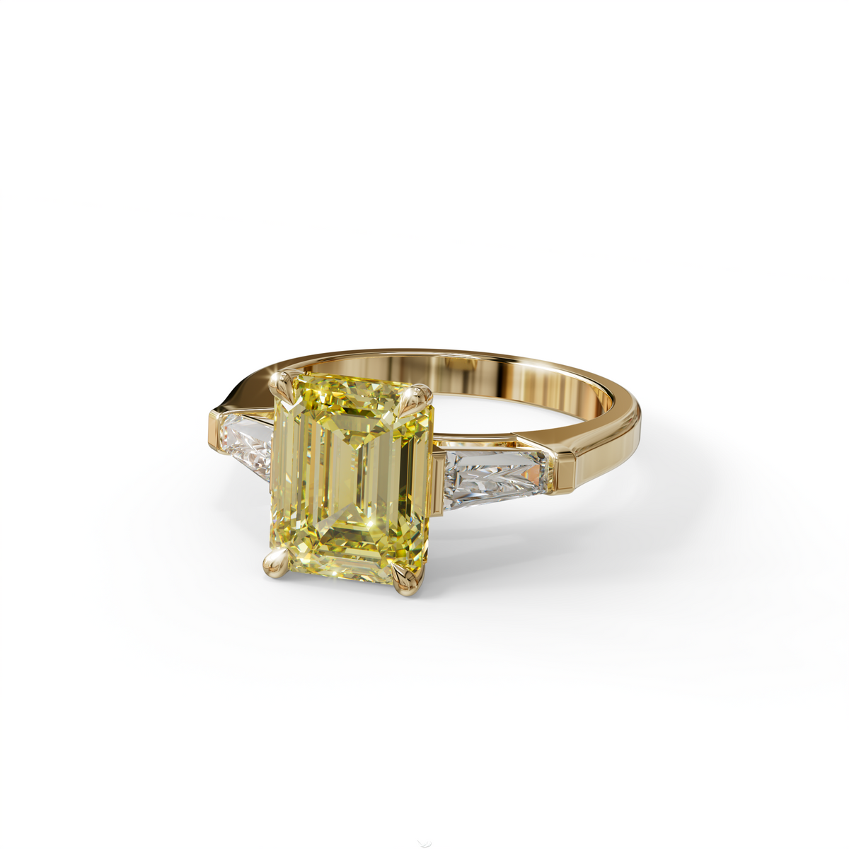 3 Carat Yellow Emerald & Tapered Baguette diamond ring