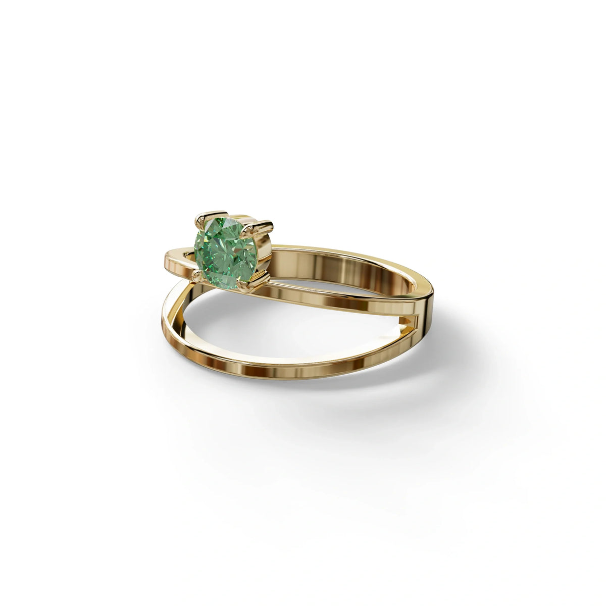 Green Round Brilliant Solitaire Engagement Ring with a split‑shank Band - Auric Grace