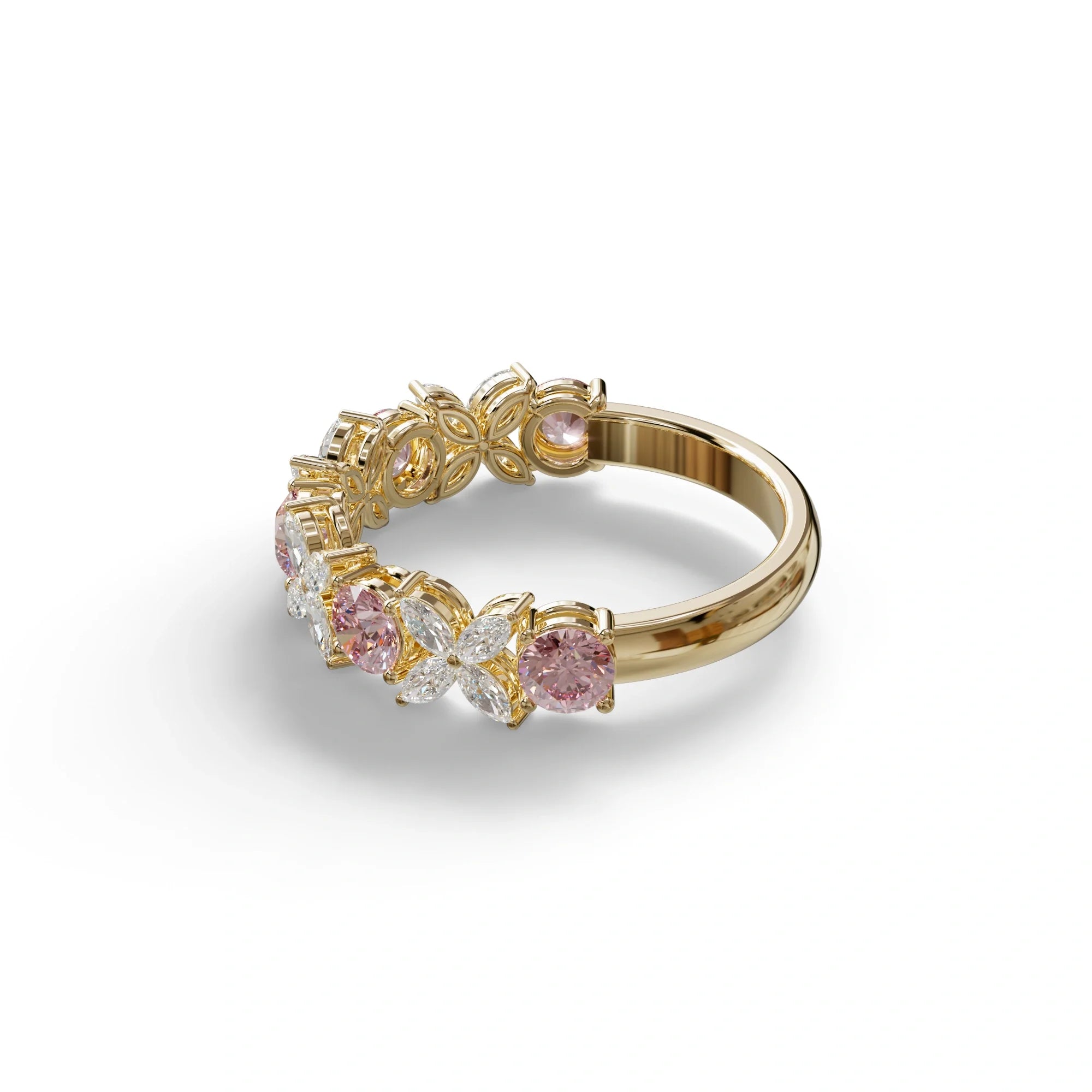 Yellow Gold Marquise & Round Brilliant Diamond Flower Cluster Ring - 18k Gold