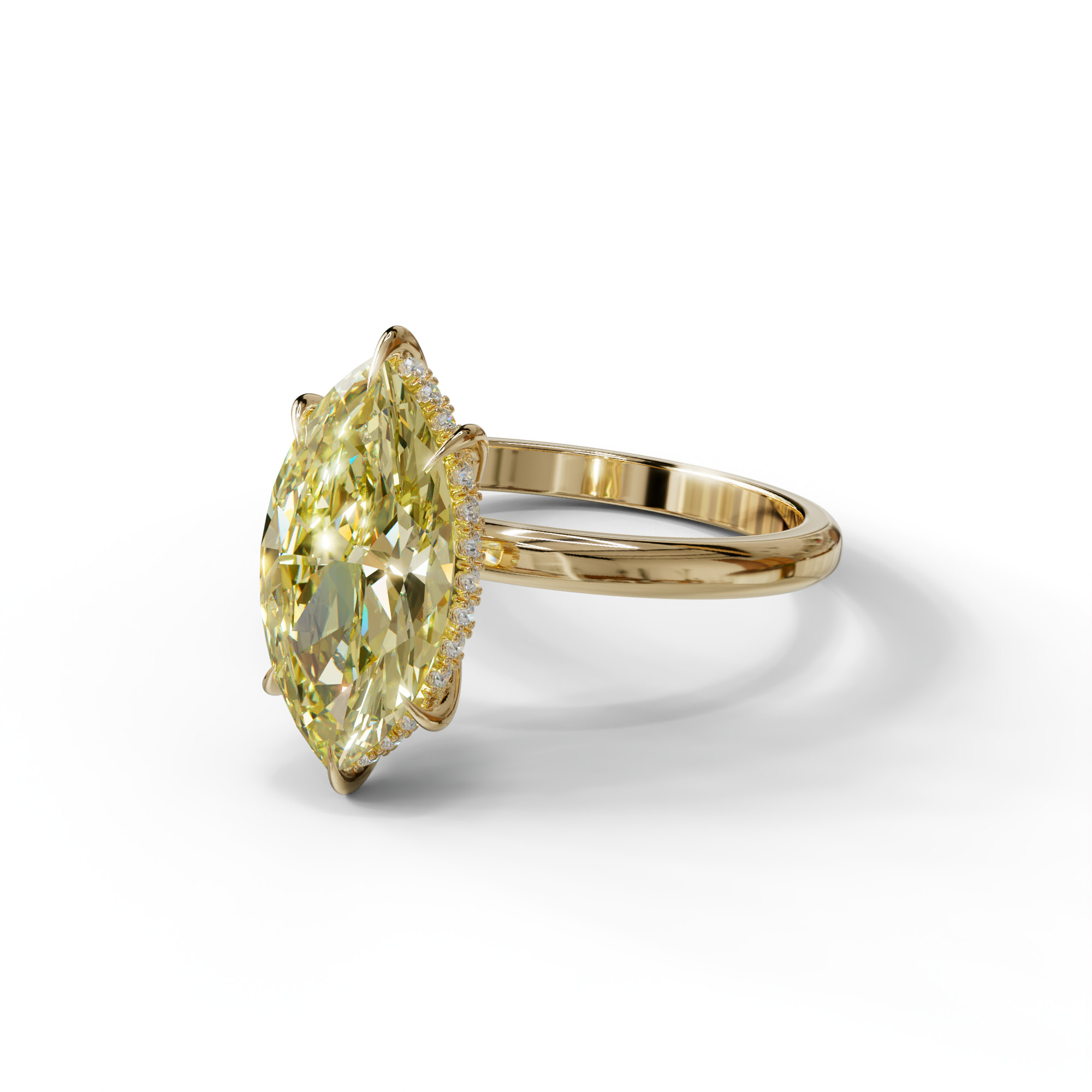 3.5 Carat Yellow Marquise Cut Hidden Halo & Claw Setting Lab Grown Diamond Ring
