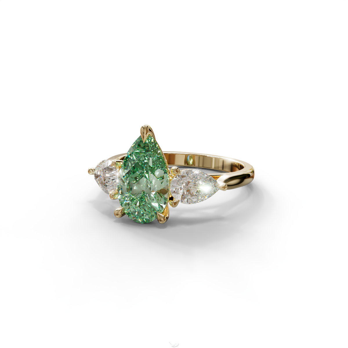 4 Carat Fancy Green Pear Cut Three Stone Lab Grown Diamond Engagement Ring