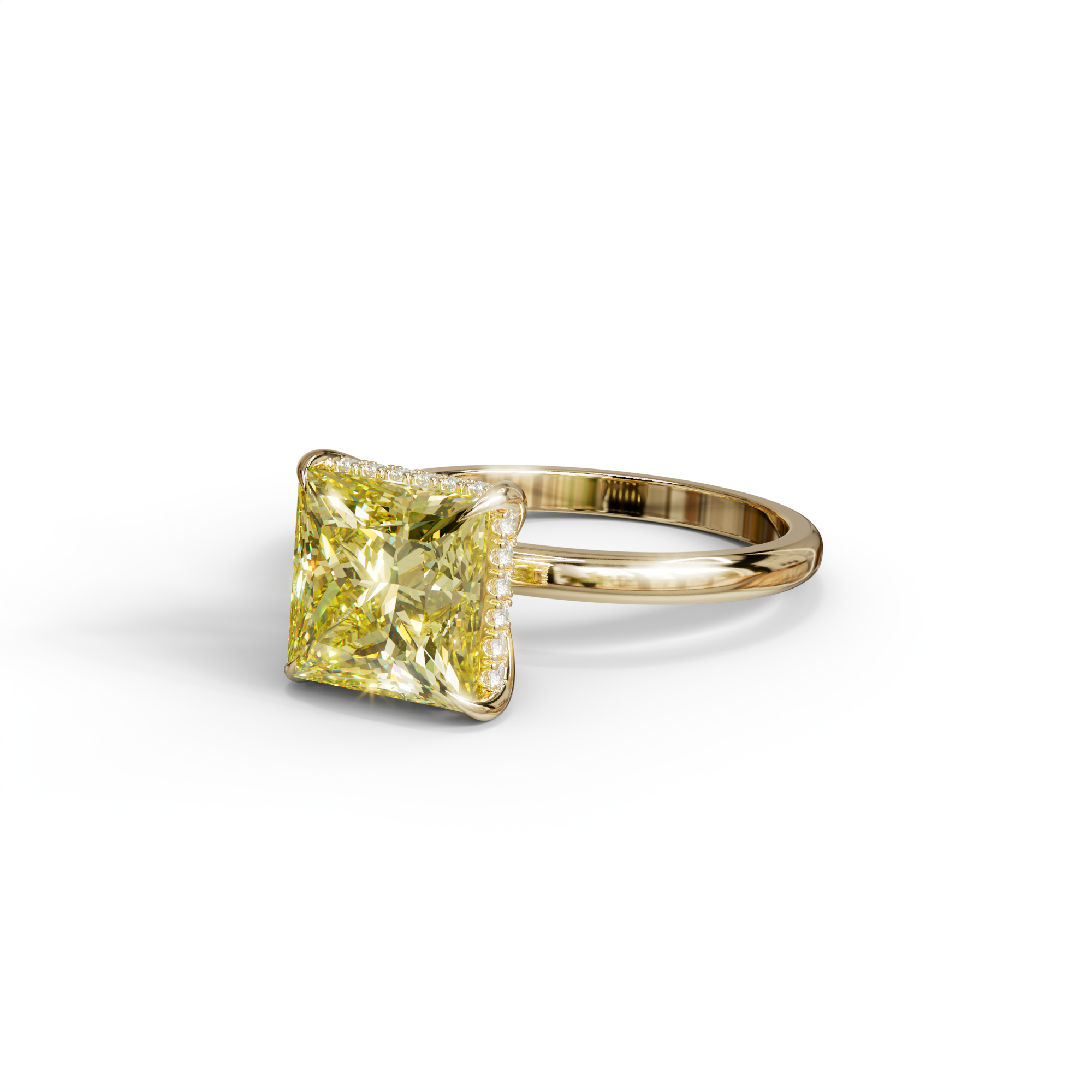 3 Carat Fancy Yellow Princess Cut Hidden Halo Lab Grown Diamond Engagement Ring