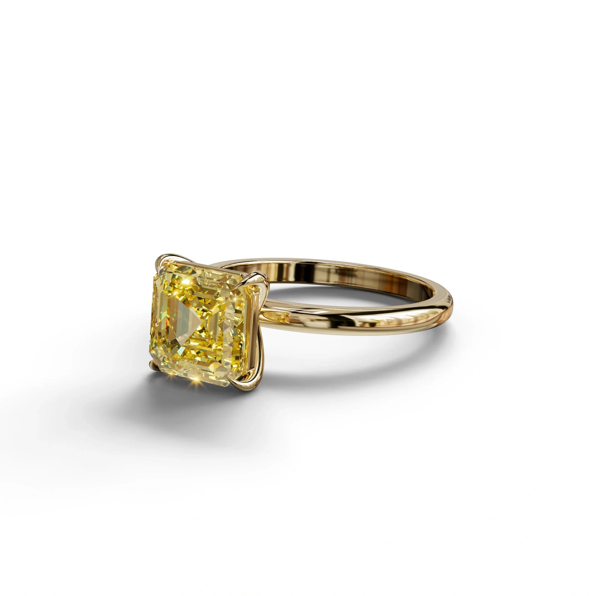 Yellow Asscher Cut Solitaire Lab Grown Diamond Engagement Ring - Fabriciana
