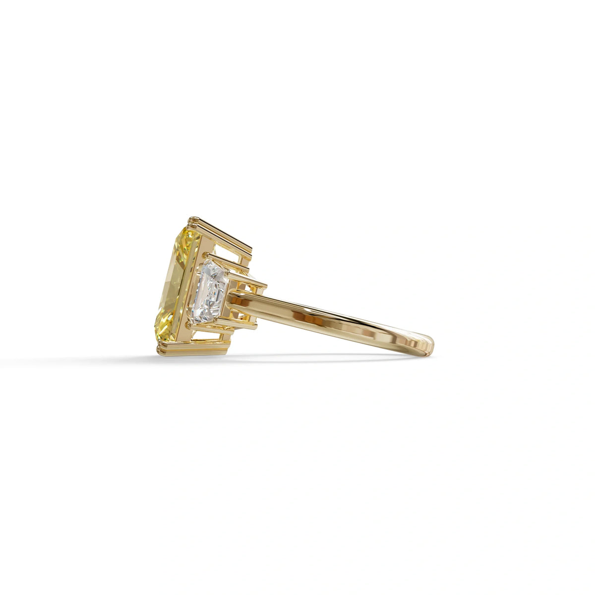 4 Carat Yellow Lab Grown Diamond Engagement Ring – Radiant Cut Three Stone | Tac