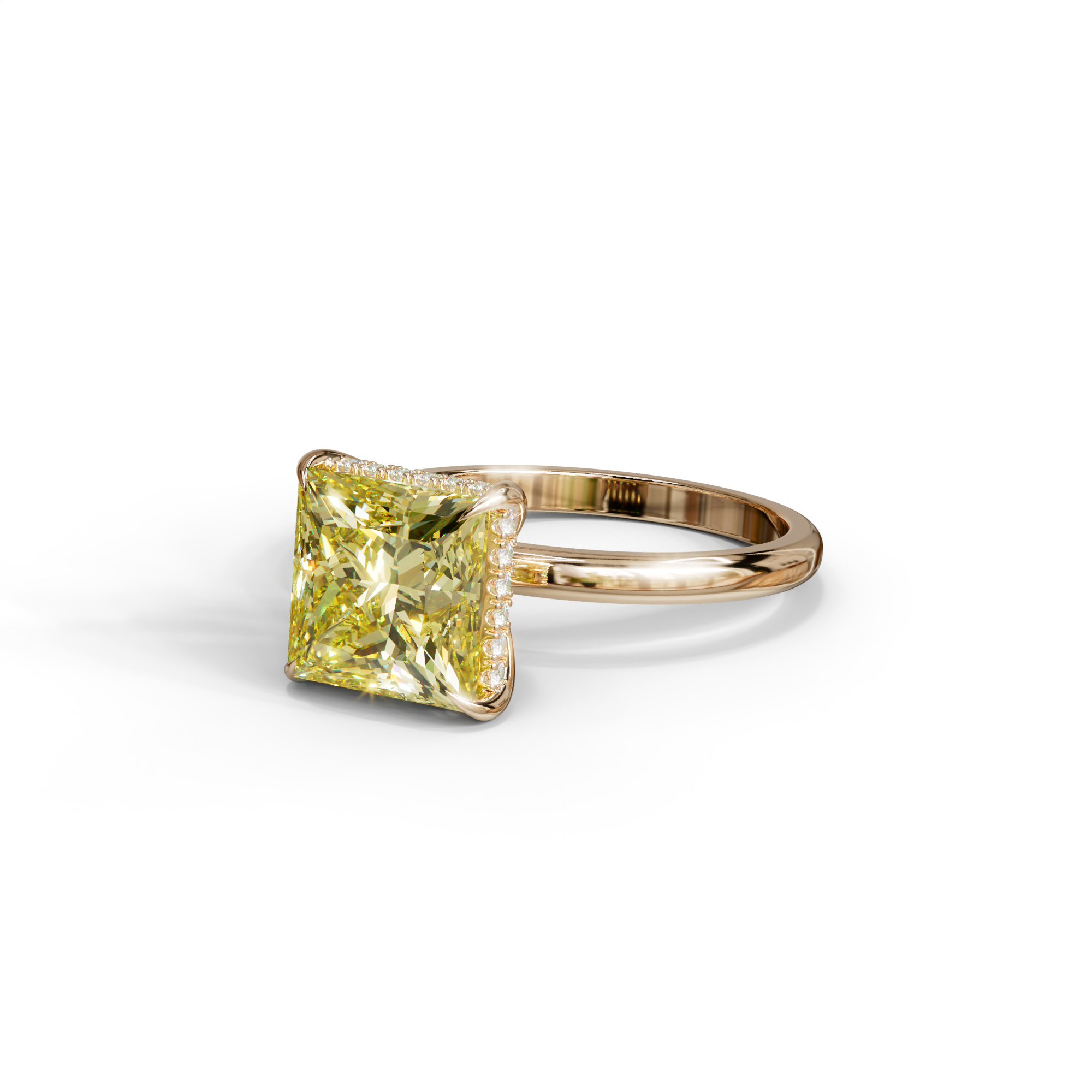 3 Carat Fancy Yellow Princess Cut Hidden Halo Lab Grown Diamond Engagement Ring