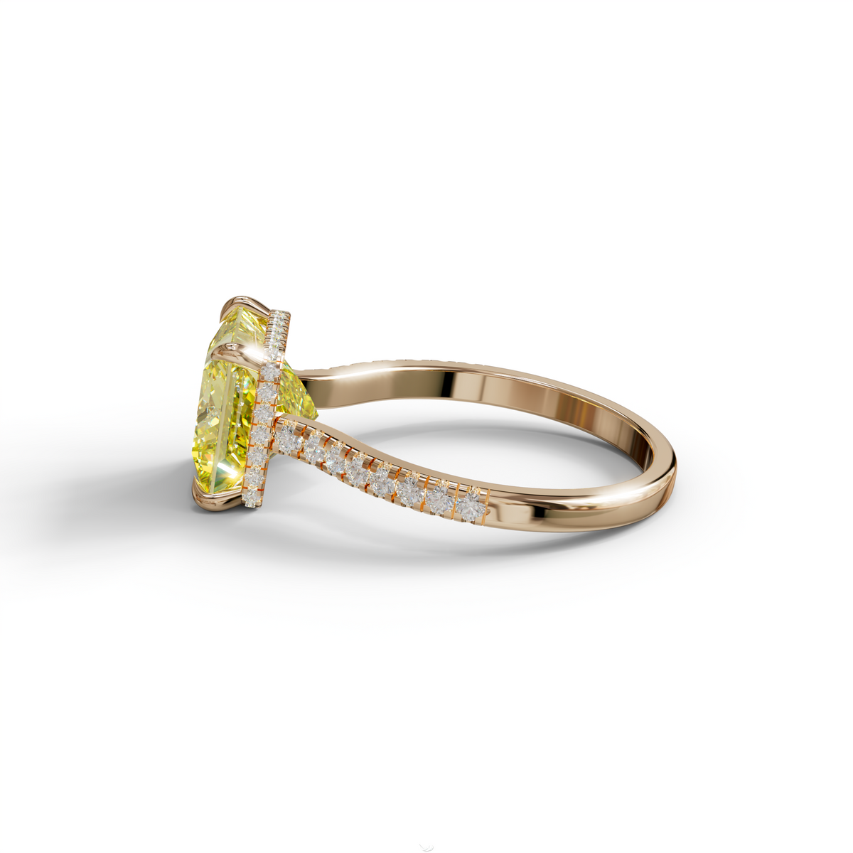 3 Carat Fancy Yellow Princess Cut Hidden Halo Lab Grown Diamond Engagement Ring