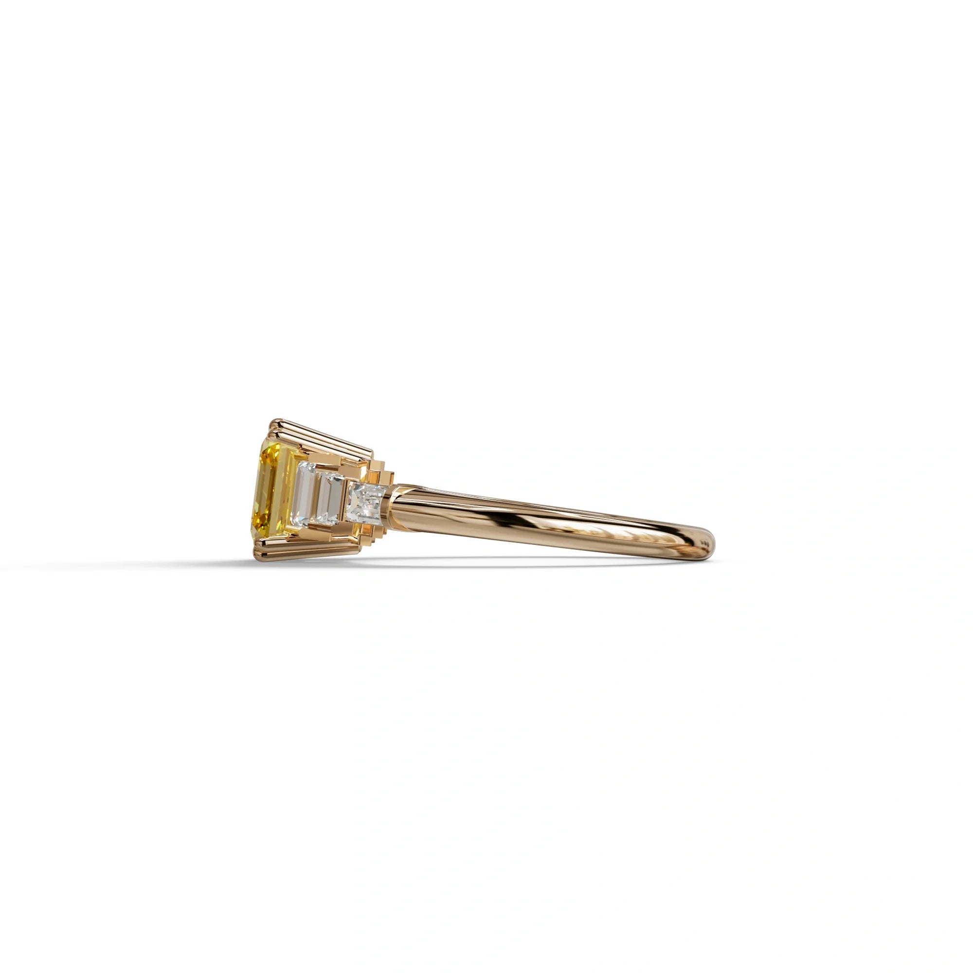 3 Carat Yellow Asscher Three Stone Lab grown Diamond Ring - Vetra